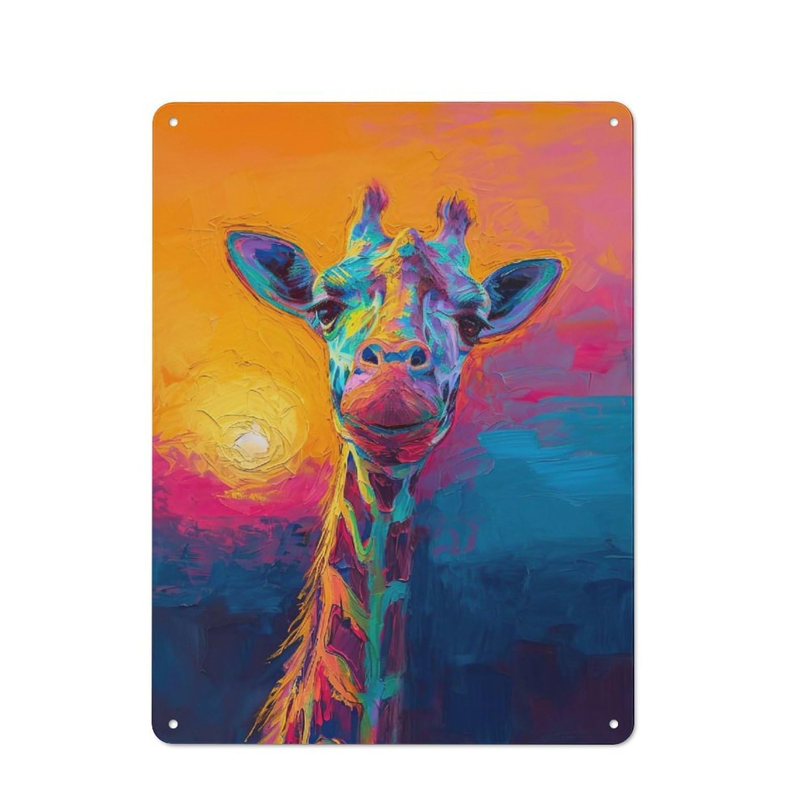 Junmoney Style-9 Vintage Metal Plaque 40X30cm Featuring Colorful Giraffe Painting For Hallway Wall, For Wall Display Collectors