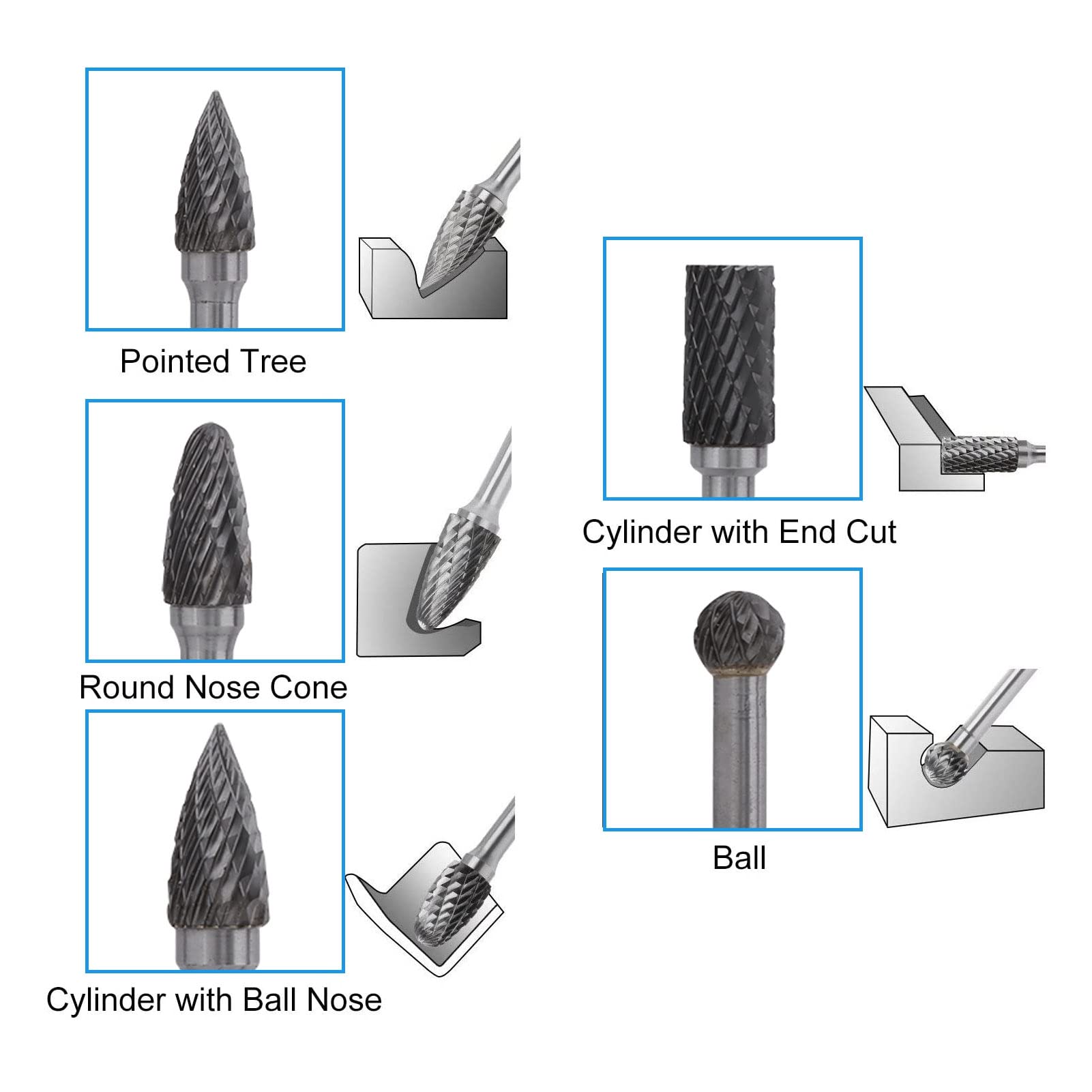 Fresas Rotativas Piezas Mecánicas de Acero de Tungsteno Cortador Rotativo 5 Piezas Procesamiento de Chaflán Procesamiento de Ranuras para Tallado de Moldes Talla Artesanal No