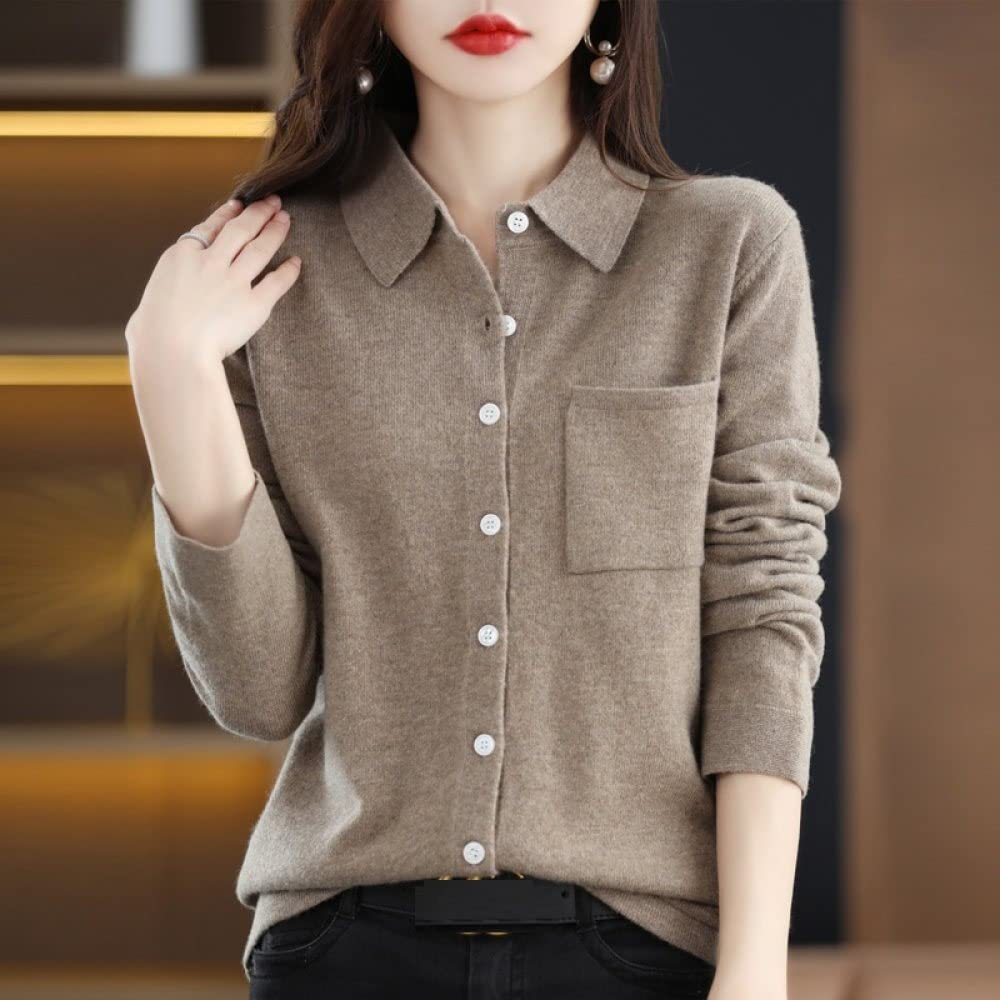 EIBA Cárdigans para Mujer Cárdigans De Punto para Mujer Informal Liso con Bolsillo De Camello Solapa Cuello Botón Suéteres Delanteros Abiertos Cárdigan Manga Larga Acogedora De Otoño