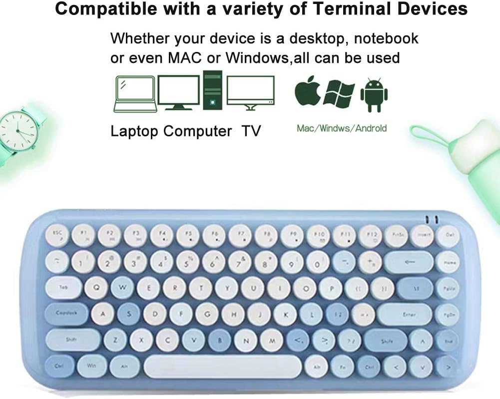 Wireless Keyboard Mouse,Onlywe Mini 2.4G Wireless Round Punk Cute Candy Colors Keyboard and Optical Mouse Set Home Office Use Compatible with Notebook,Desktop,Mac,Win XP/7/8/10 (Blue Keyboard Mouse)