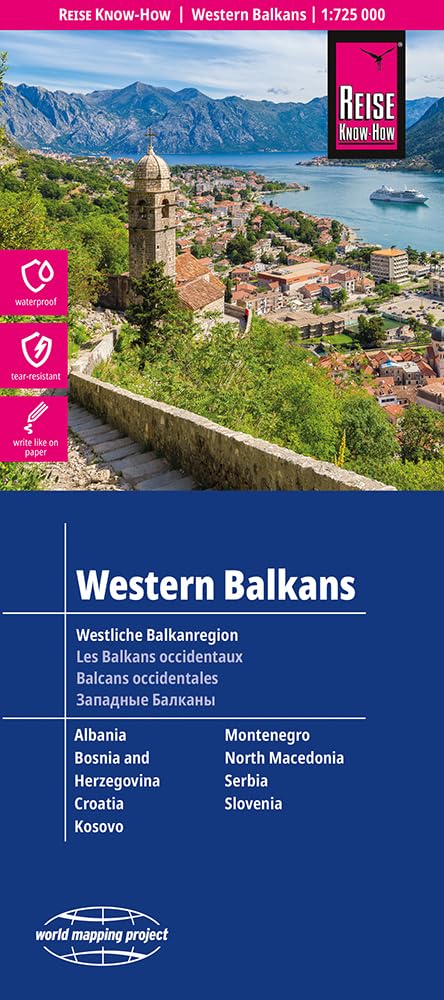 Western Balkans 1:725,000 scale - Tear and Water Resistant (World Mapping Project): Albania, Bosnia & Herzegovina, Croatia, Montenegro, N. Macedonia, Serbia, Slovenia