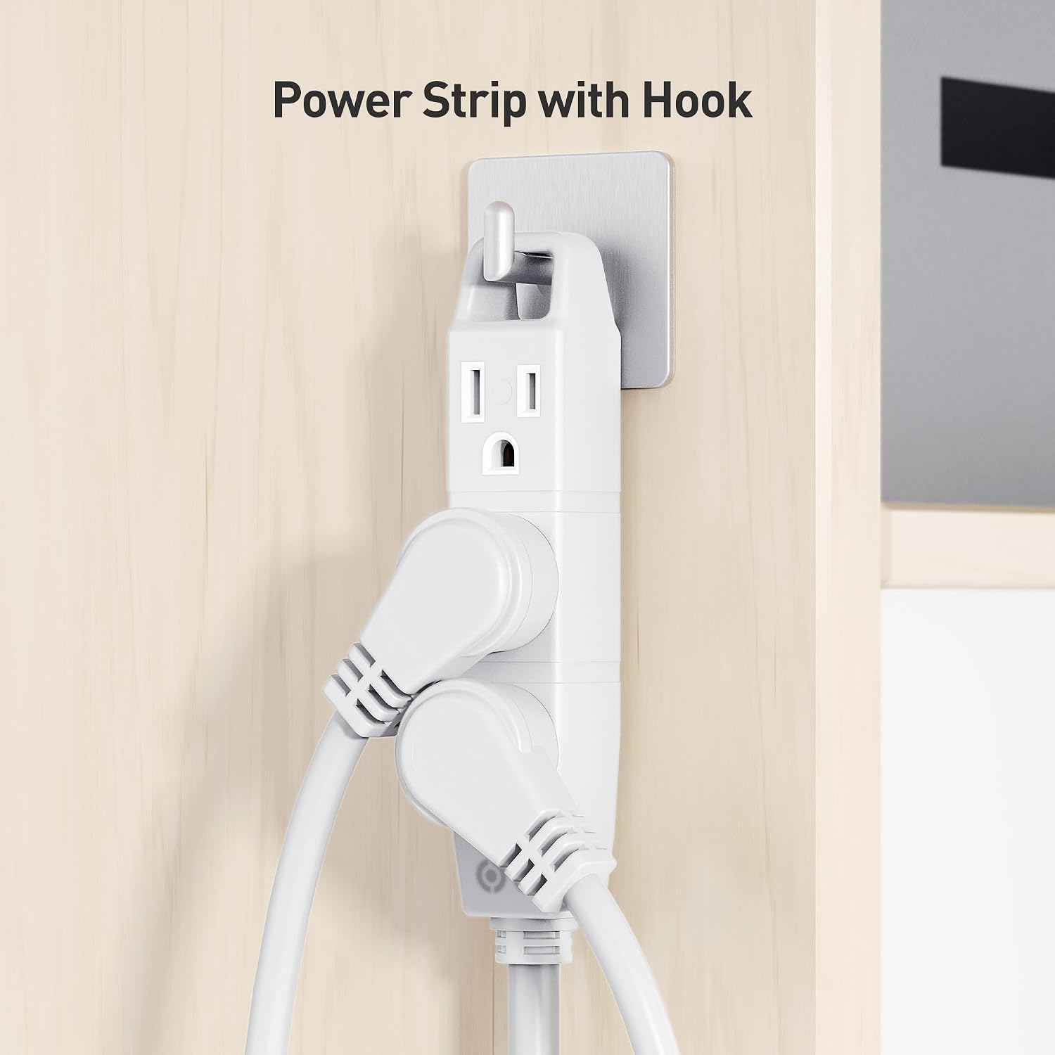 [ETL Listed] Cable Matters 2-Pack 3 Outlet 3 Prong Extension Cord 8 ft with SJT Jacket and Space-Saving Outlet Plug, White (Extension Cord with 3 Prong), 8 Feet