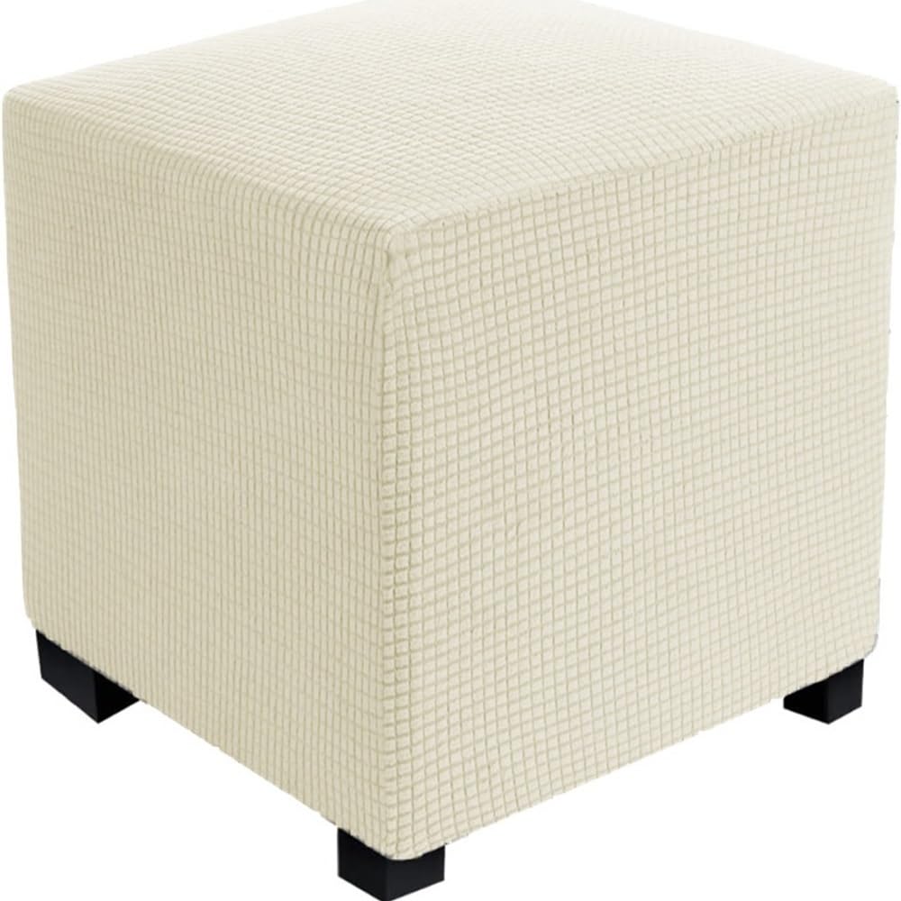 Square Footstool Cover 50x 50/60 x 60cm Stretch Jacquard Ottoman Cover Thicker Large Stretch Pouffe Cover Anti-Slip Foot Stool Slipcovers With Elastic Bottom, Machine Washable ( Color : #15 , Size : 1