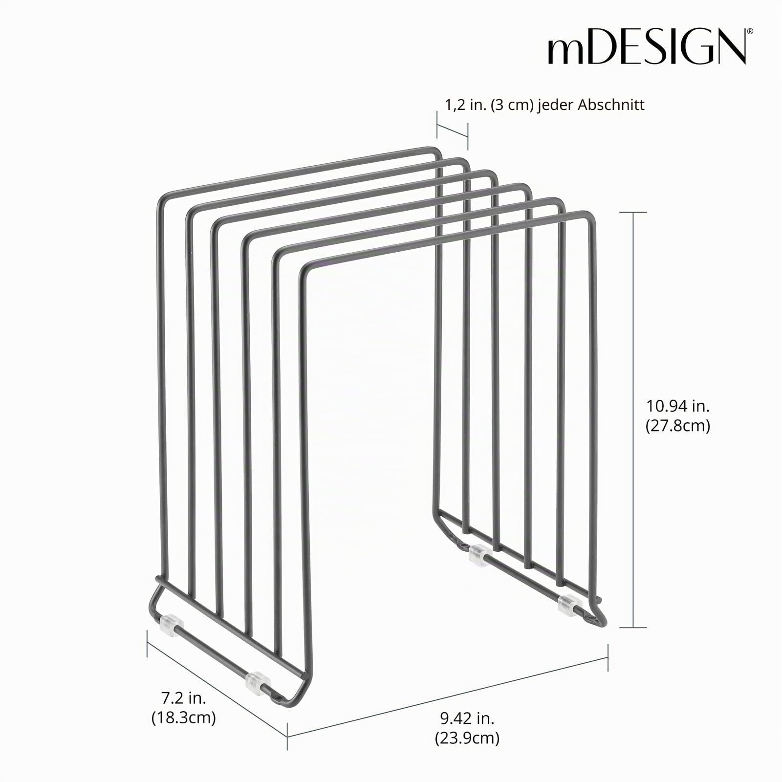 mDesign Geschirrablage aus Metall für Backbleche – kompakter Topfdeckelhalter für den Küchenschrank – platzsparender Ständer für Kochgeschirr mit 5 Fächern – dunkelgrau