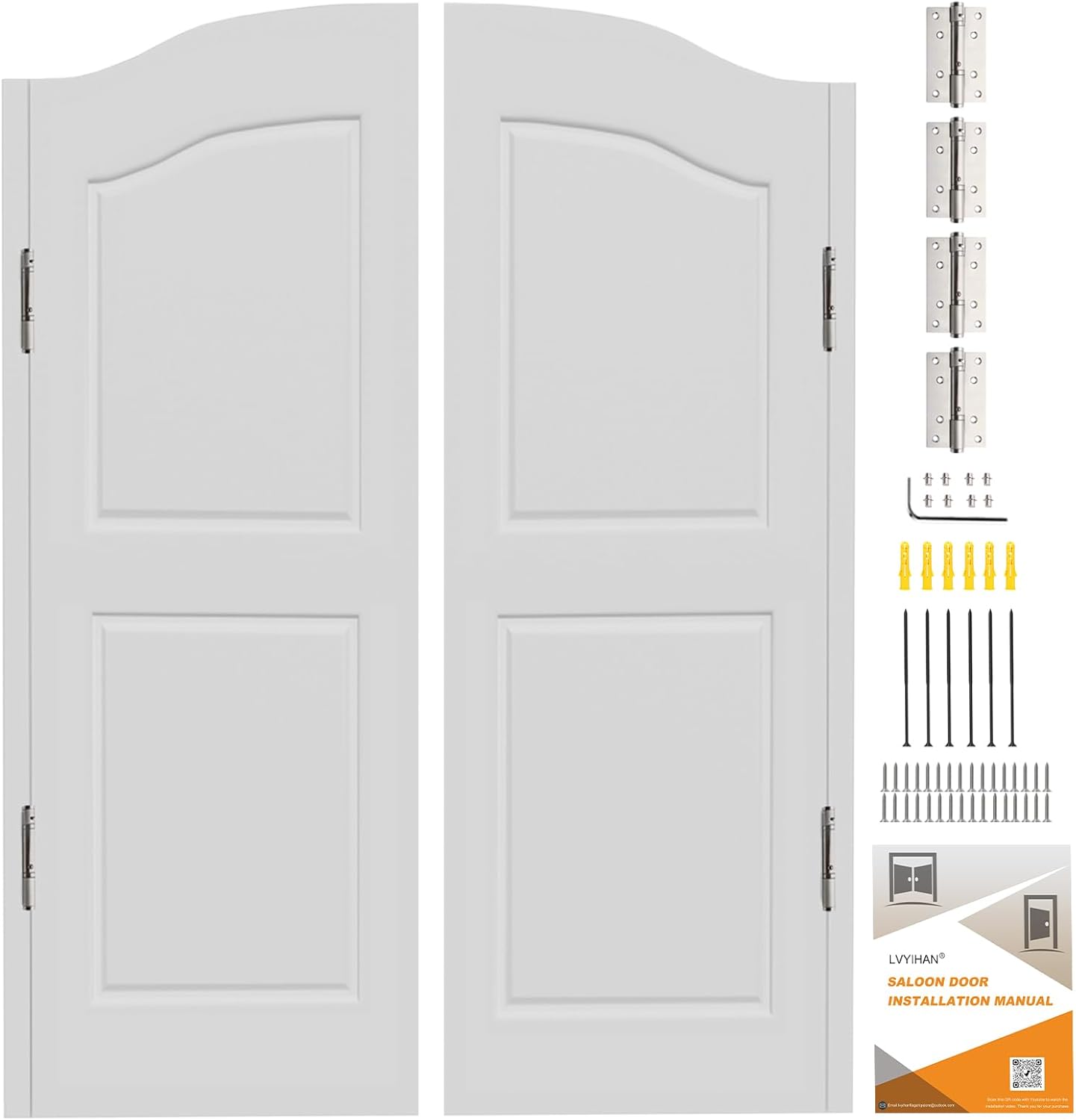 Saloon Swinging Doors 30/32/36/40 Inch Wide, White Heavy Duty Swinging Half Door with Hinges and Hardware, Dual Swing Cafe Doors for Doorway Bar Kitchen Decor