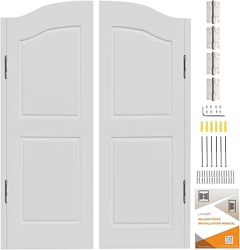 Saloon Swinging Doors 30/32/36/40 Inch Wide Optional | White Heavy Duty Swinging Half Door with Hinges and Hardware, Double Swing Cafe Doors for Doorway Bar Kitchen Decor