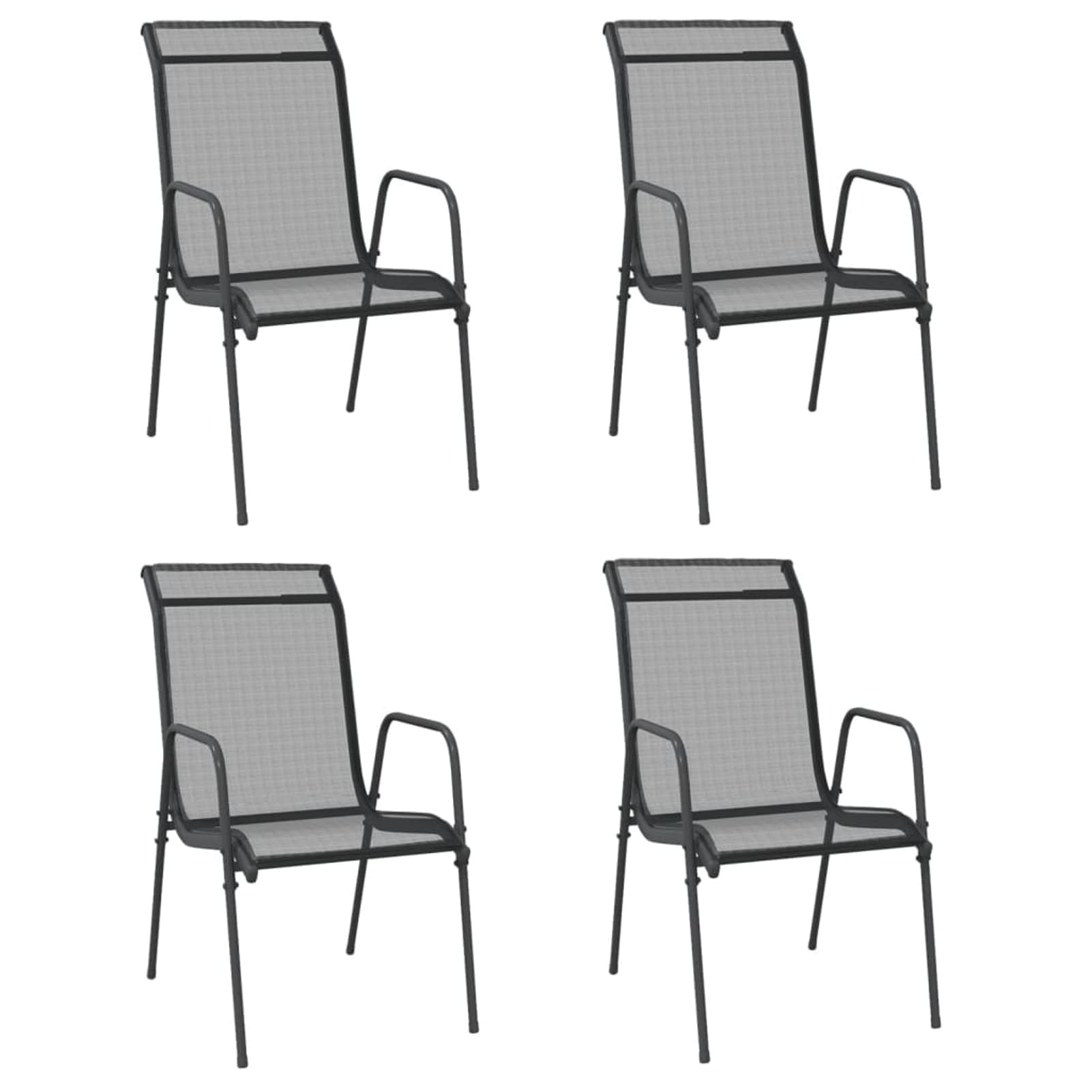 Chaises de jardin exterieur lot de 4 sieges en acier et textilene noir de bistro