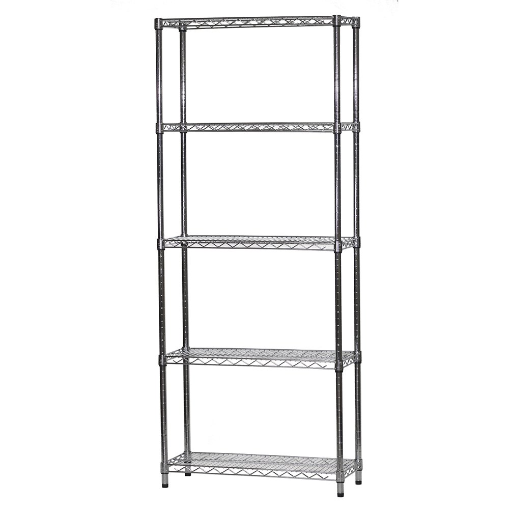 Shelving Inc. 12" d x 30" w x 54" h Chrome Wire Shelving with 5 Tier Shelves, Weight Capacity 800lbs Per Shelf