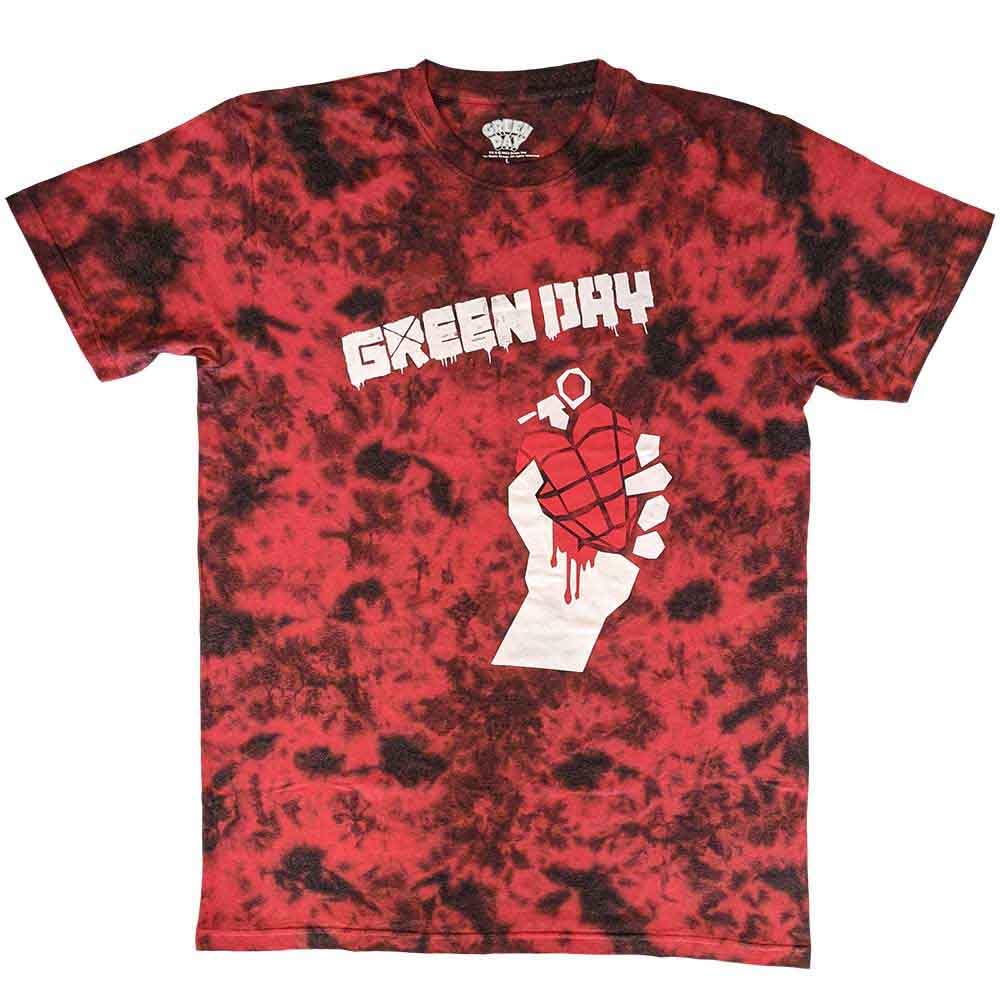 Green Day T Shirt American Idiot Band Logo Official Unisex Dye Wash Red L
