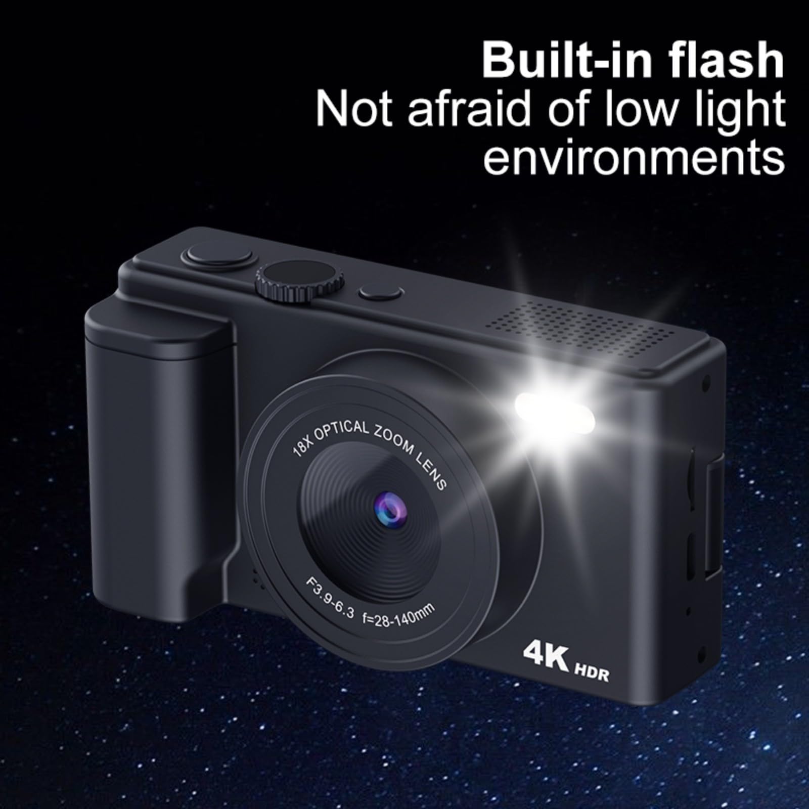 Fotocamera digitale da 64 MP 4K con zoom 16X e schermo a ribalta, telecamera compatta per vlogging per viaggi, studenti e selfie (bianco 32G)