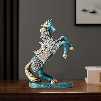 ELEGANTZ Rearing Horse Statue Decor Modern Handmade Resin Sculpture Shelf, Table, Desk Elegant Centerpiece for Living Room, Coffee Table, Office Luxury Home Decoration Ornament Rearing Blue