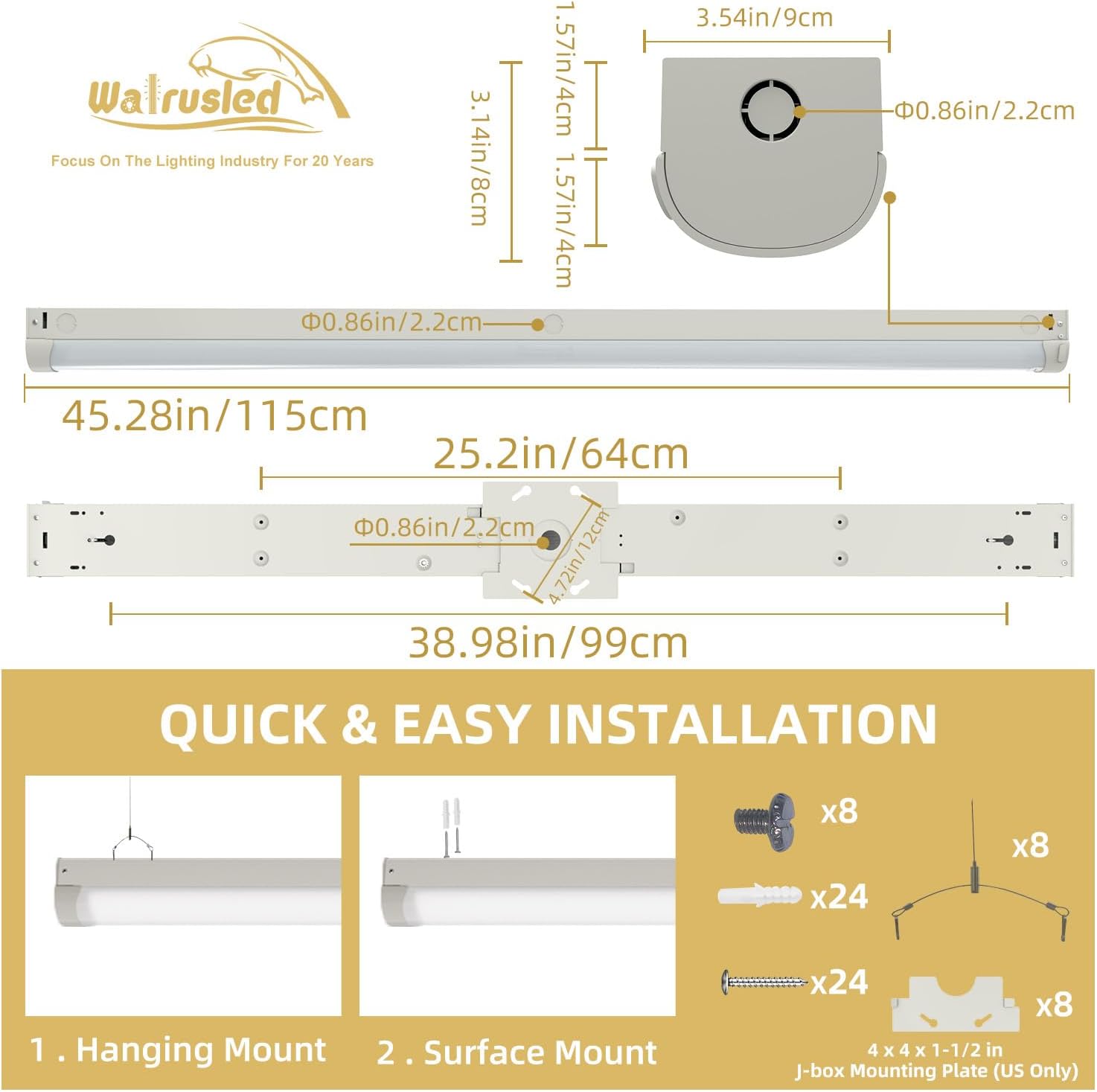 4 Pack 4FT LED Linear Strip Emergency Stairwell Light, 3 CCT Selectable, 20W/40W, 2500lm/5000lm, Battery Backup, 30K/40K/50K, IP20, 0-10V Dimmable 4 Foot Commercial LED Shop Ceiling Light Fixture, ETL