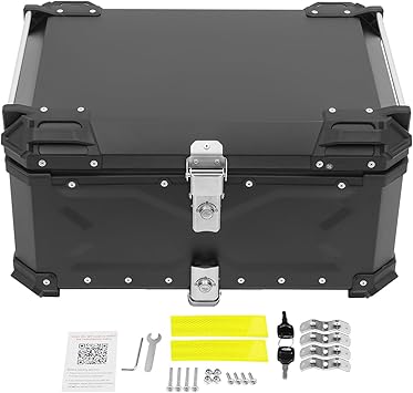 Motorcycle Top Case, 65L/17.17Gal Aluminum Alloy Motorcycle Trunk 22.05 Lbs Capacity Storage for Store Clothes and Maintenance Tools 22.24 x 15.55 x 12.01 Inch