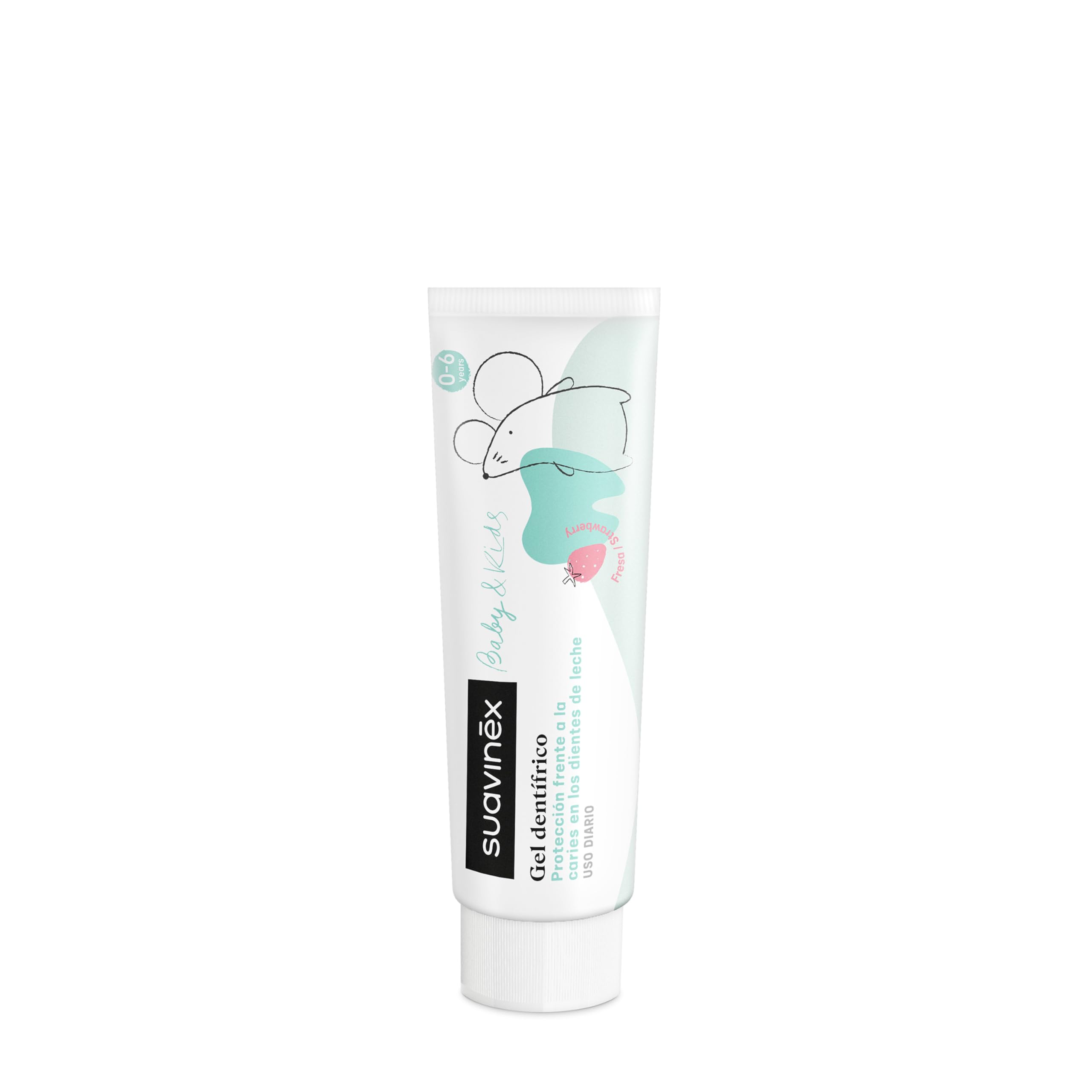 Suavinex, Pasta Dientes Bebés y Niños 1000ppm Flúor, desde el 1er Diente hasta 6 Años, Sin Gluten, Previene Caries y Cuida las Encías, con Xylitol y Agua de Mar, Gel Dentífrico Sabor Fresa, 50 ml