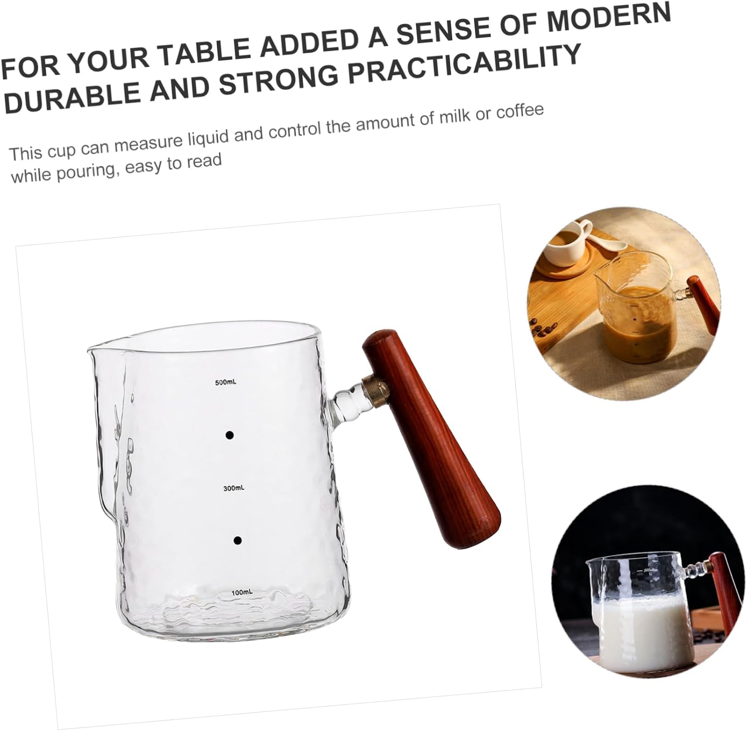 Cup for Kitchen Frothing Cup Wood Handle Latte Art Mugs Made of Glass for Home Shop Restaurant Decor
