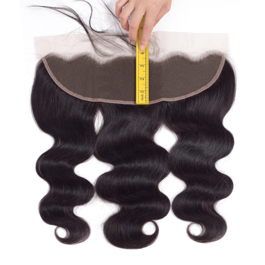 13x4 Lace Frontal Transparent Lace Closures Human Hair Frontal Closure Pre Plucked with Natural Hairline Body Wave Free Part Ear to Ear Brazilian Hair for Women 12 Inch - Image 3