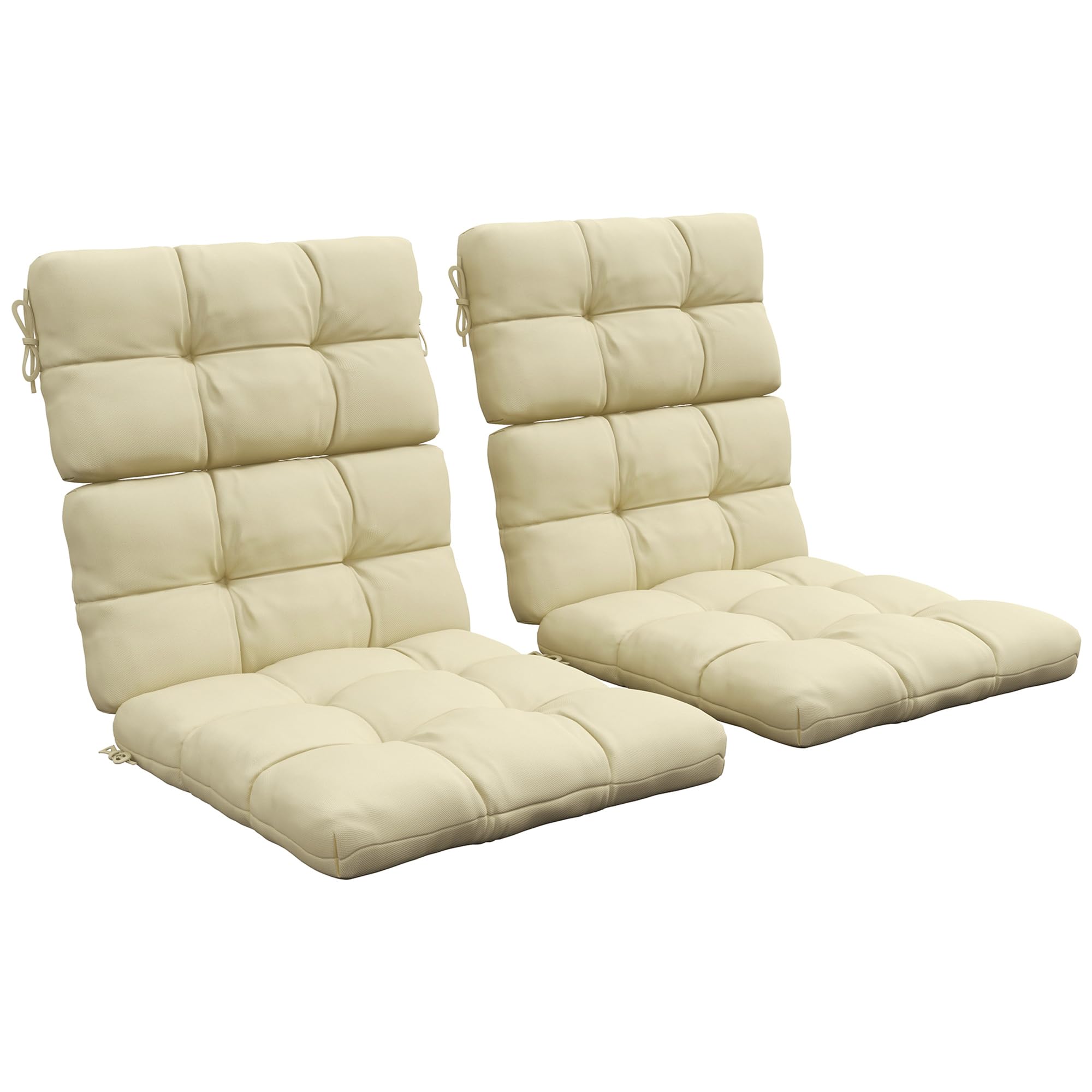 Outsunny Beige 2Pc Outdoor Seat Cushion With Backrest, Ties, For Garden, - Polyester - Tufted