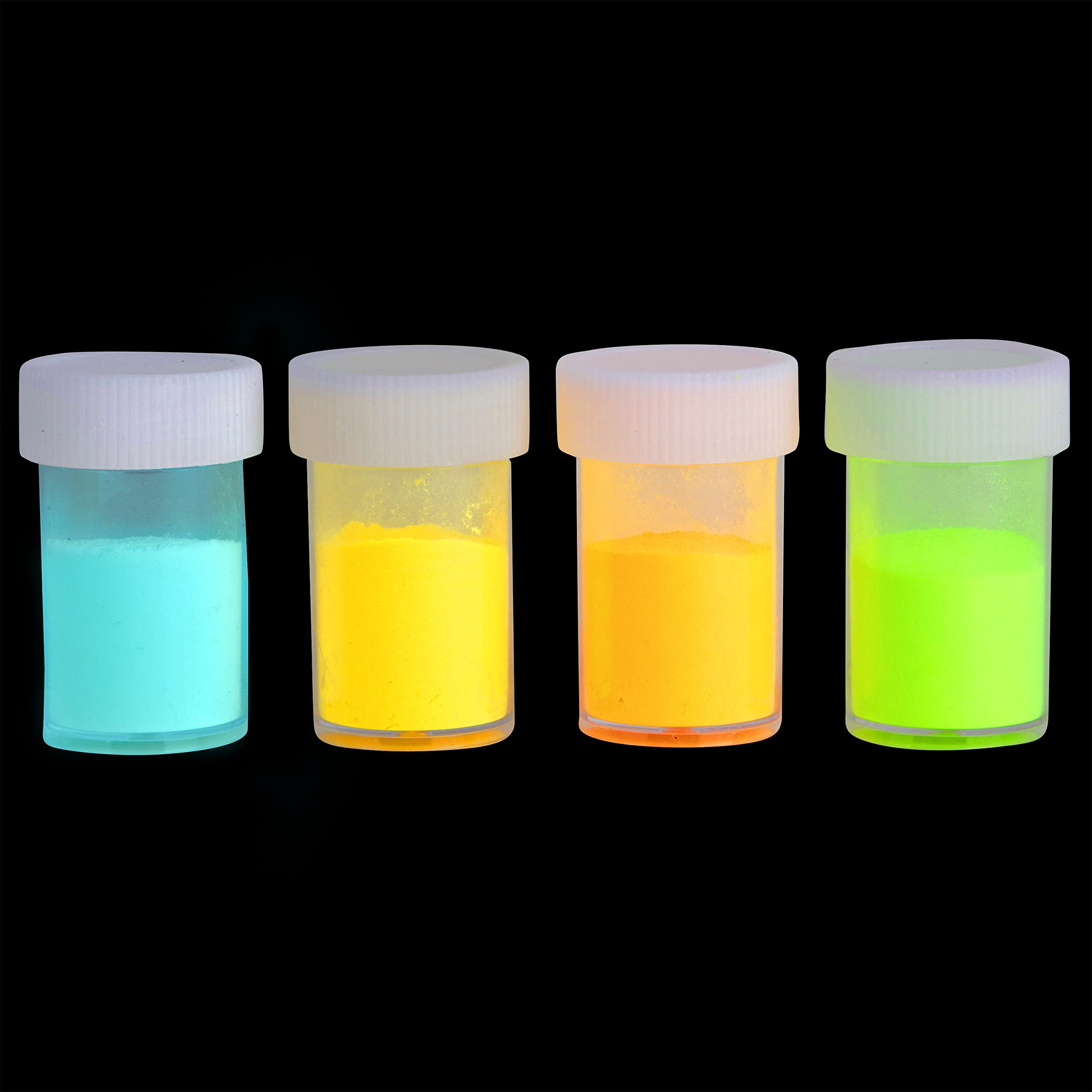 Idiy Glow in The Dark Pigment Powder 4 Color Set - Green, Yellow, Orange, Blue (0.53oz each) - Great for Epoxy Resin, DIY Arts and Crafts, Paint Making, Parties, Raves - Long Lasting Fine Powder