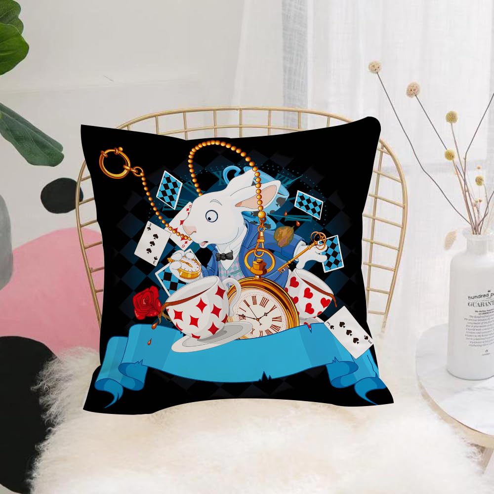 HYMSXW Cushion Cover,Throw Pillow Case Home Decorative for Living Room Bedroom Sofa Chair 20X20 Inch,wonderland bunny with design elements,Pillowcase 50X50cm