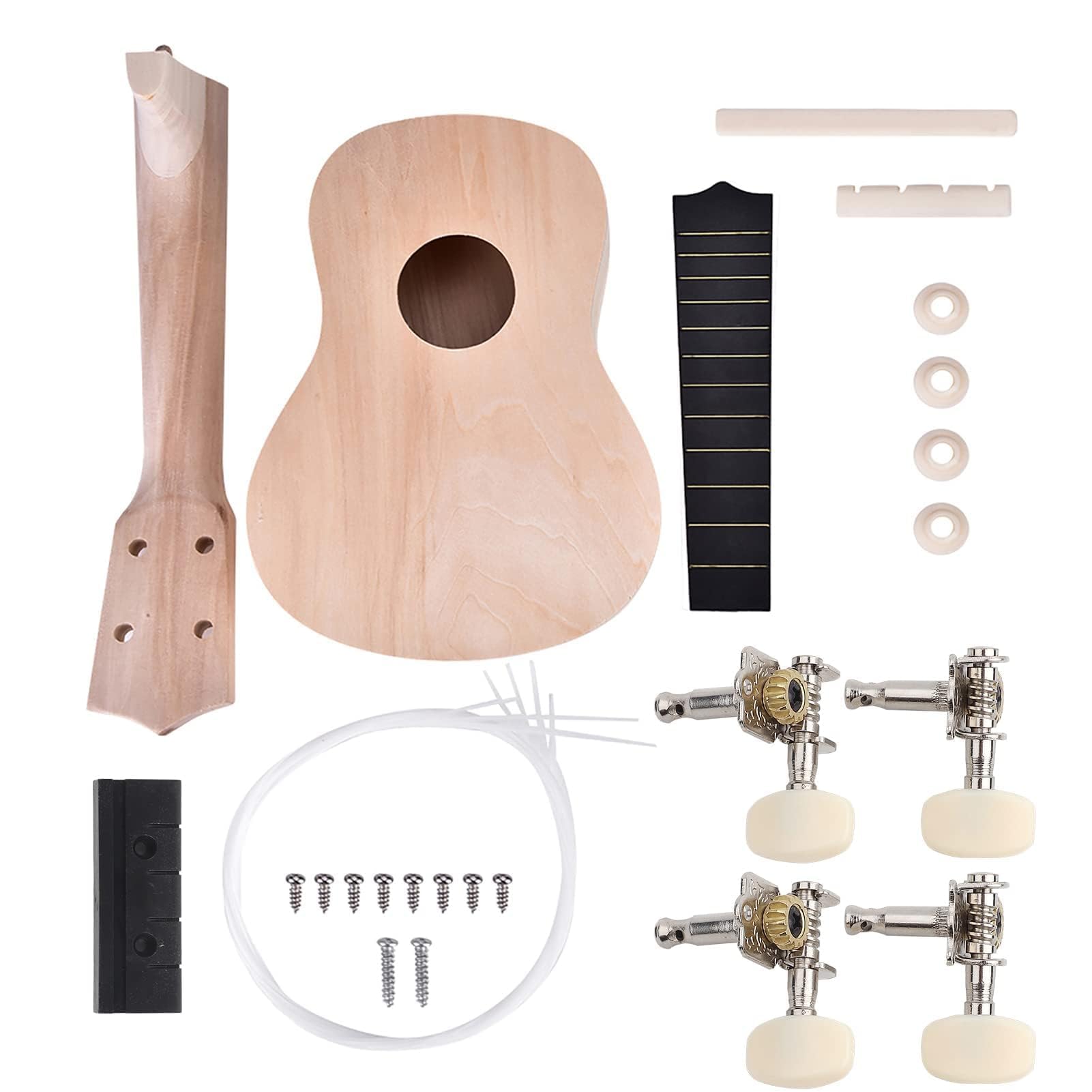 Kit de ukelele de 21 pulgadas DIY Wood, Basswood 4 String Ukelele Kit de bricolaje Instrumento Instrumento de cuerda Ukulele para niños Adultos Principiantes