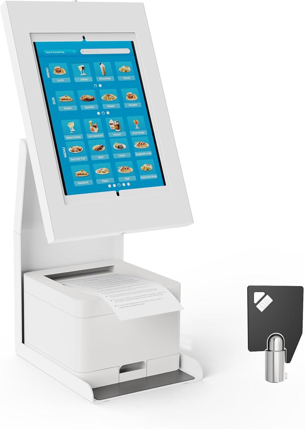 Mount-It! iPad Kiosk Stand with Printer Shelf, Locking Anti-Theft Tablet POS Stand for Countertop Checkout, 90° Rotation & +145°/-20° Tilt, Compatible with iPad 7–11, Air & Pro, White