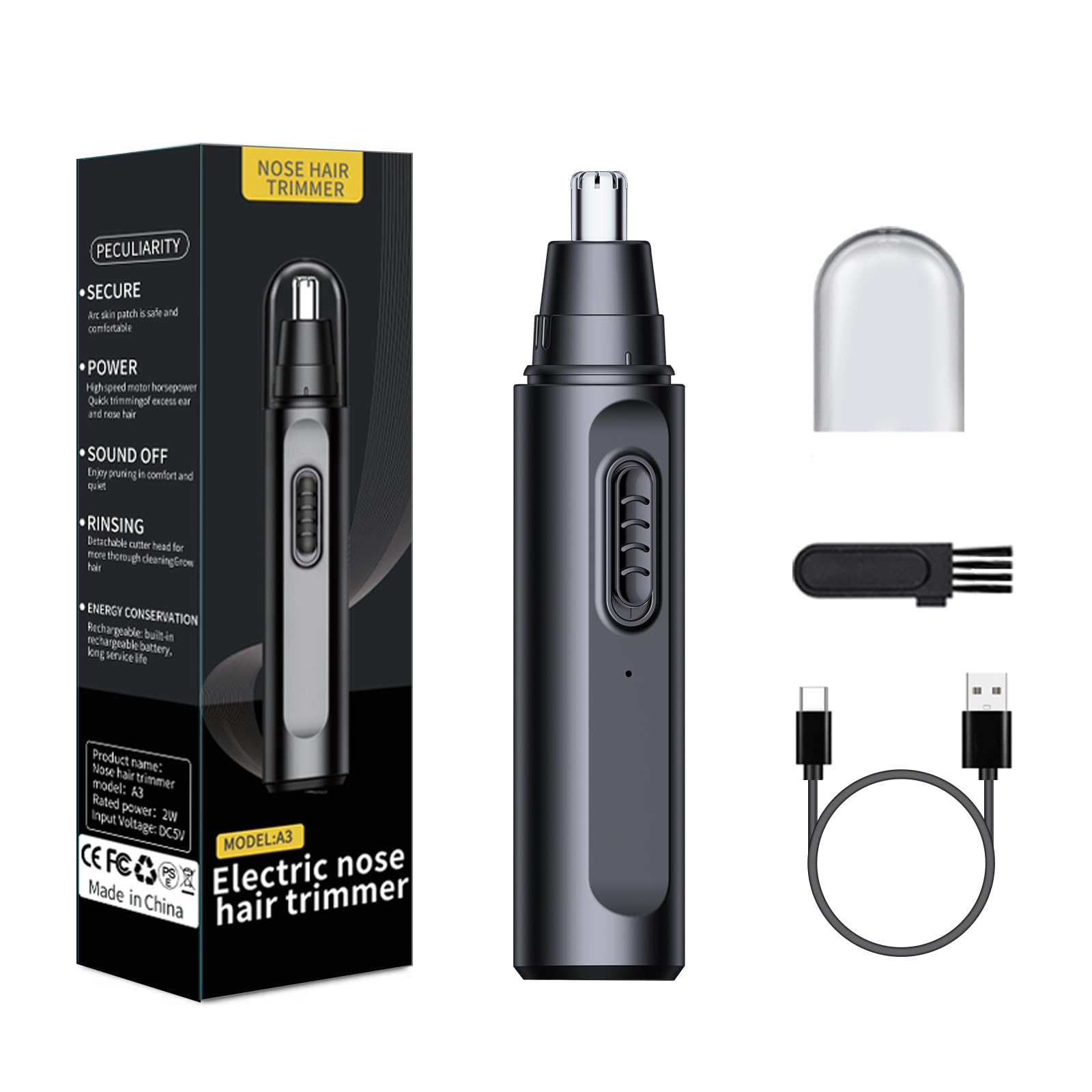Recortadora de pelo de nariz para hombres y mujeres, recargable por USB, eléctrica, recortadora de pelo para orejas, nariz, profesional, IPX7, impermeable, cuchillas de doble filo para una