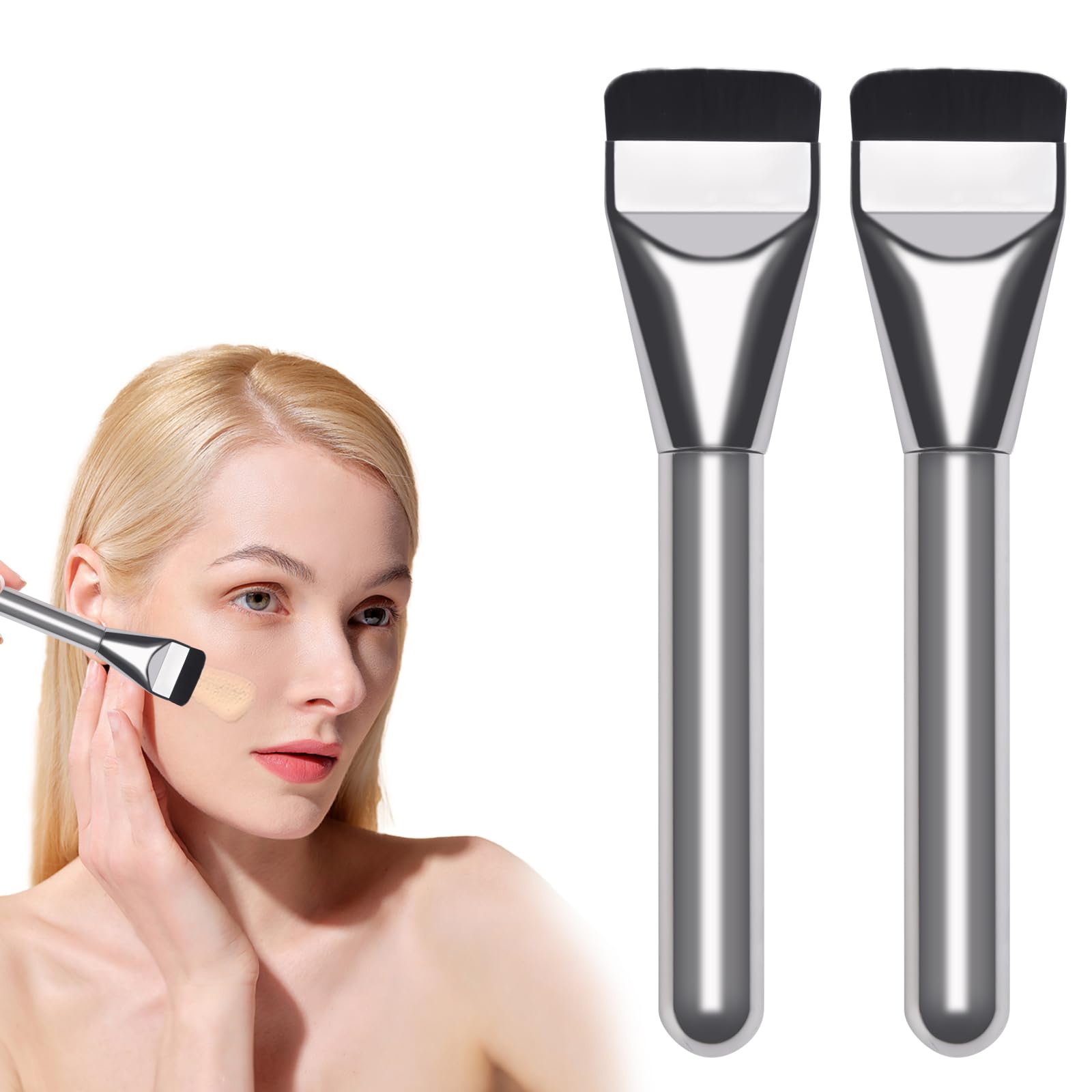 2 brochas de maquillaje para base de maquillaje,Ultra Thin Foundation Brush, Ultr a Thin Makeup Brush for Face, New Flat Light Concealer Brush, Foundation Makeup Brush, Flat Blush Brush for Face.