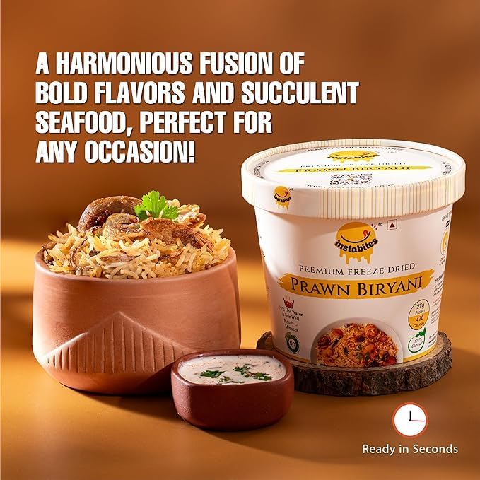 Image of Instabites Ready to Eat Prawn Biryani Cup 65g, No Added Preservatives and Ready to Eat in Minutes - Pack of 5