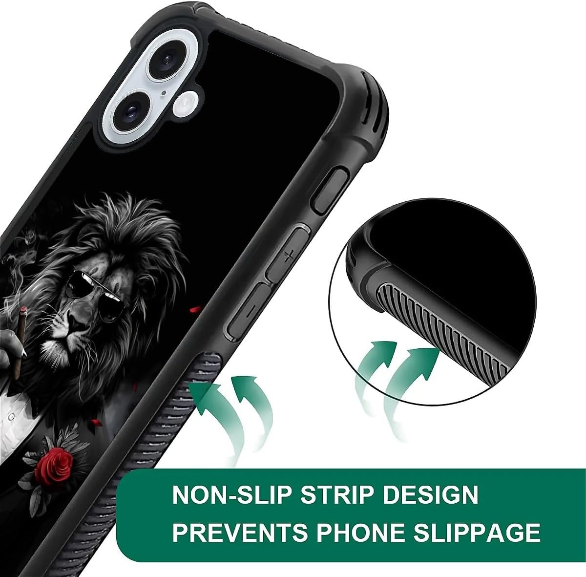 for iPhone 16 Case 6.1-inch with Gangster Lion Four Corner Airbag Protection Design Soft Silicone Frame Personalized Pattern Case Compatible with iPhone 16 for Men - Image 6