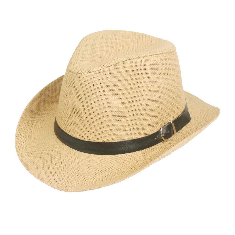 Upstore Sombrero de paja Trilby para hombre, sombrero de Panamá, sombrero de playa con cinturón