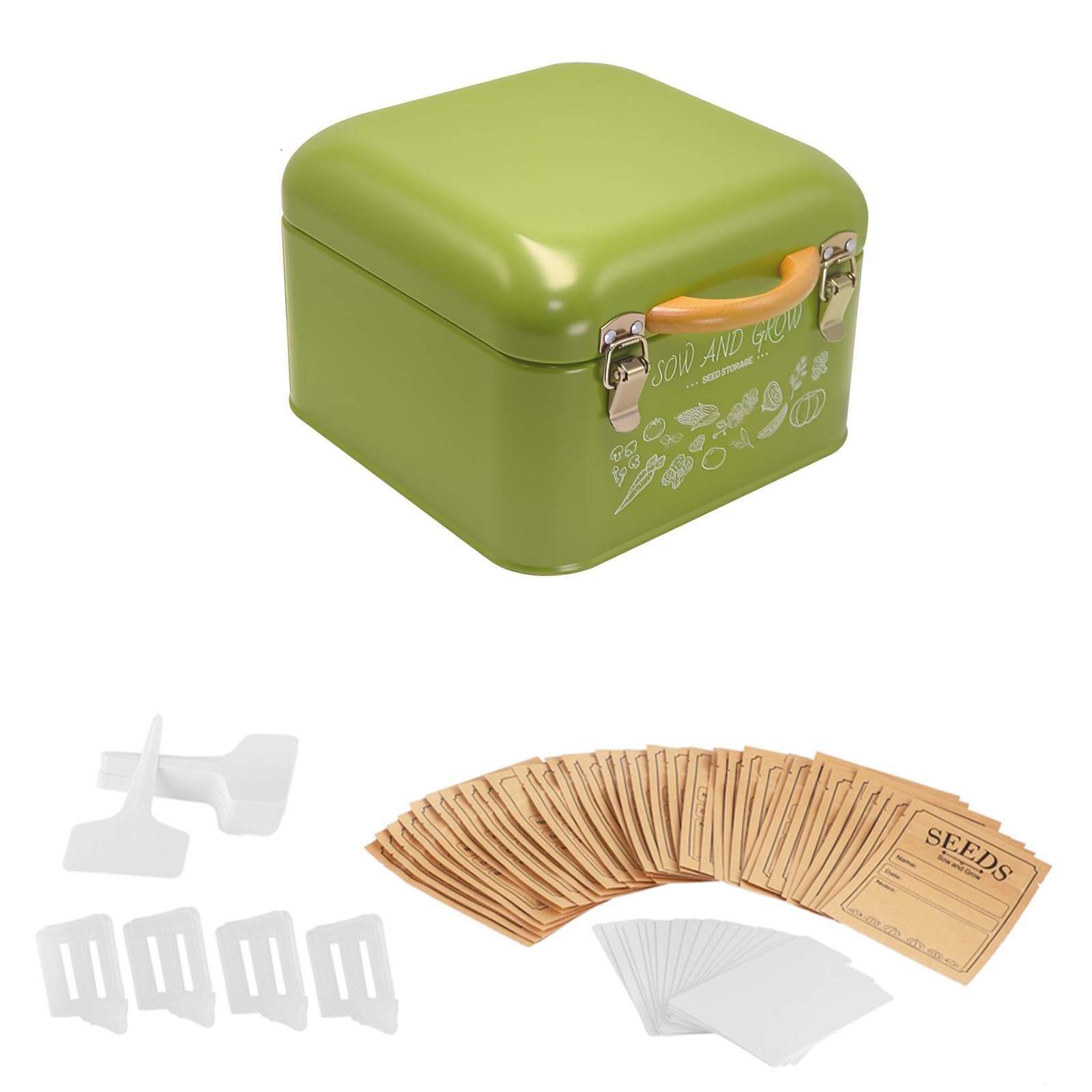 Gralara Boîte de Rangement Métallique Contenant Organisateur pour Enveloppes Semences avec Poignée Transport Facile Matériau Fer Étiquette D'Identification Ad, S