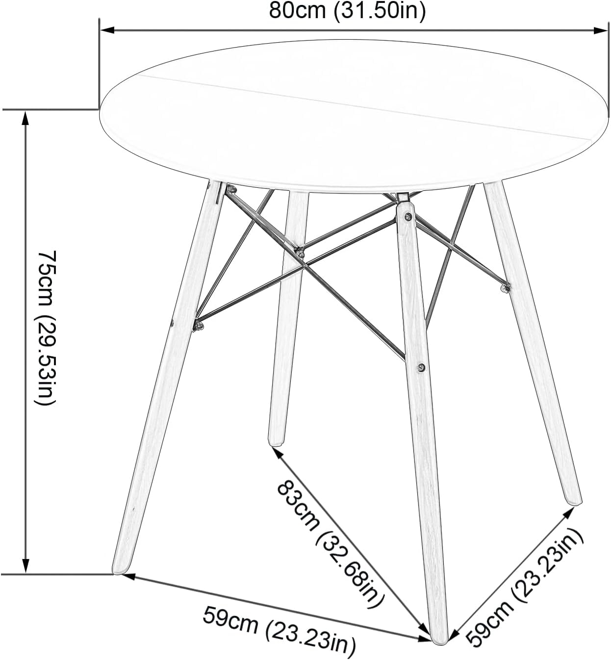 H.J WeDoo Set aus Runder Esszimmertisch mit 4 Weißer Stühlen, Esszimmergruppe für Küche Esszimmer Büro
