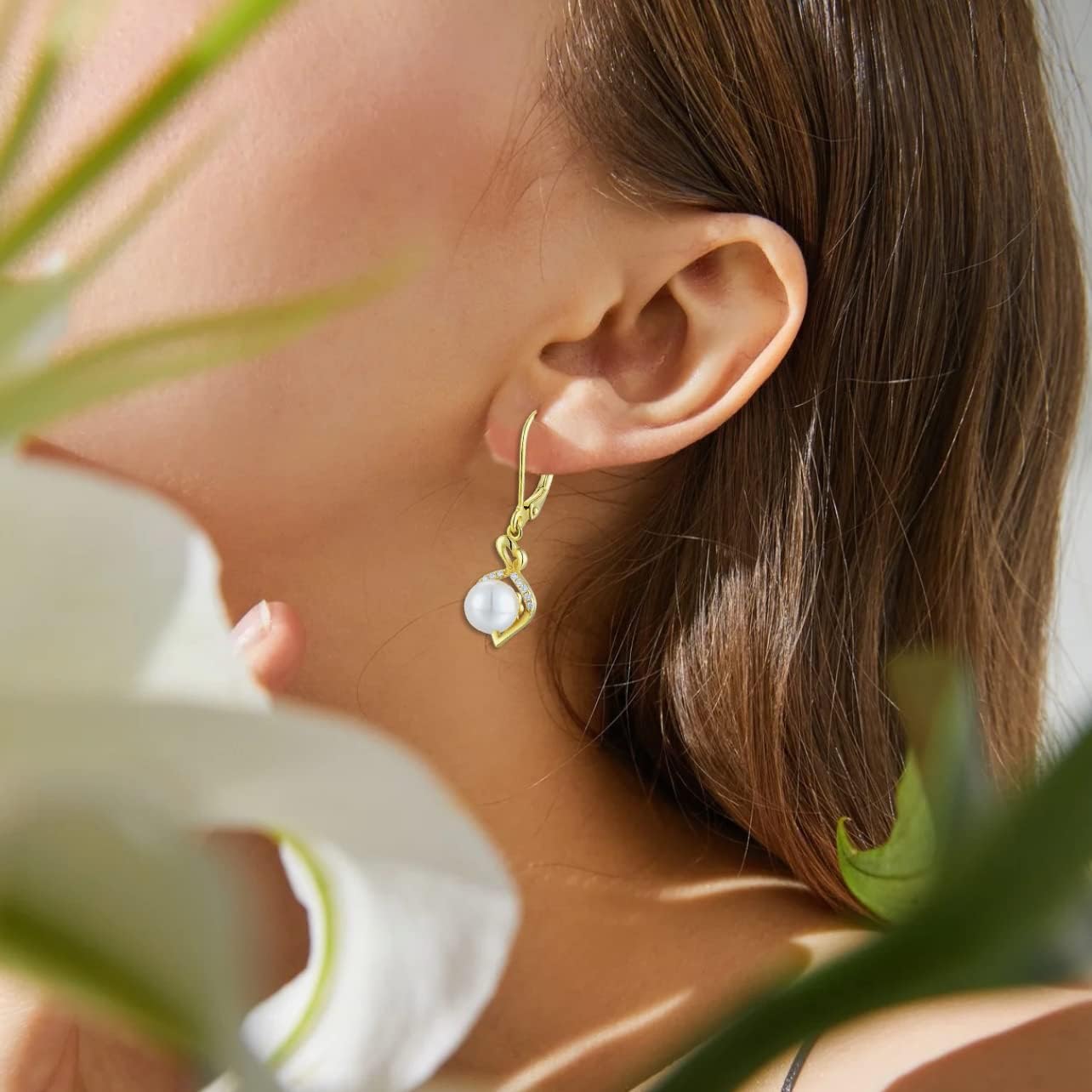 Pearl Earrings Dangle Drop Earrings 925 Sterling Silver Infinity Jewelry Gifts for Women Party Birthday - Image 5