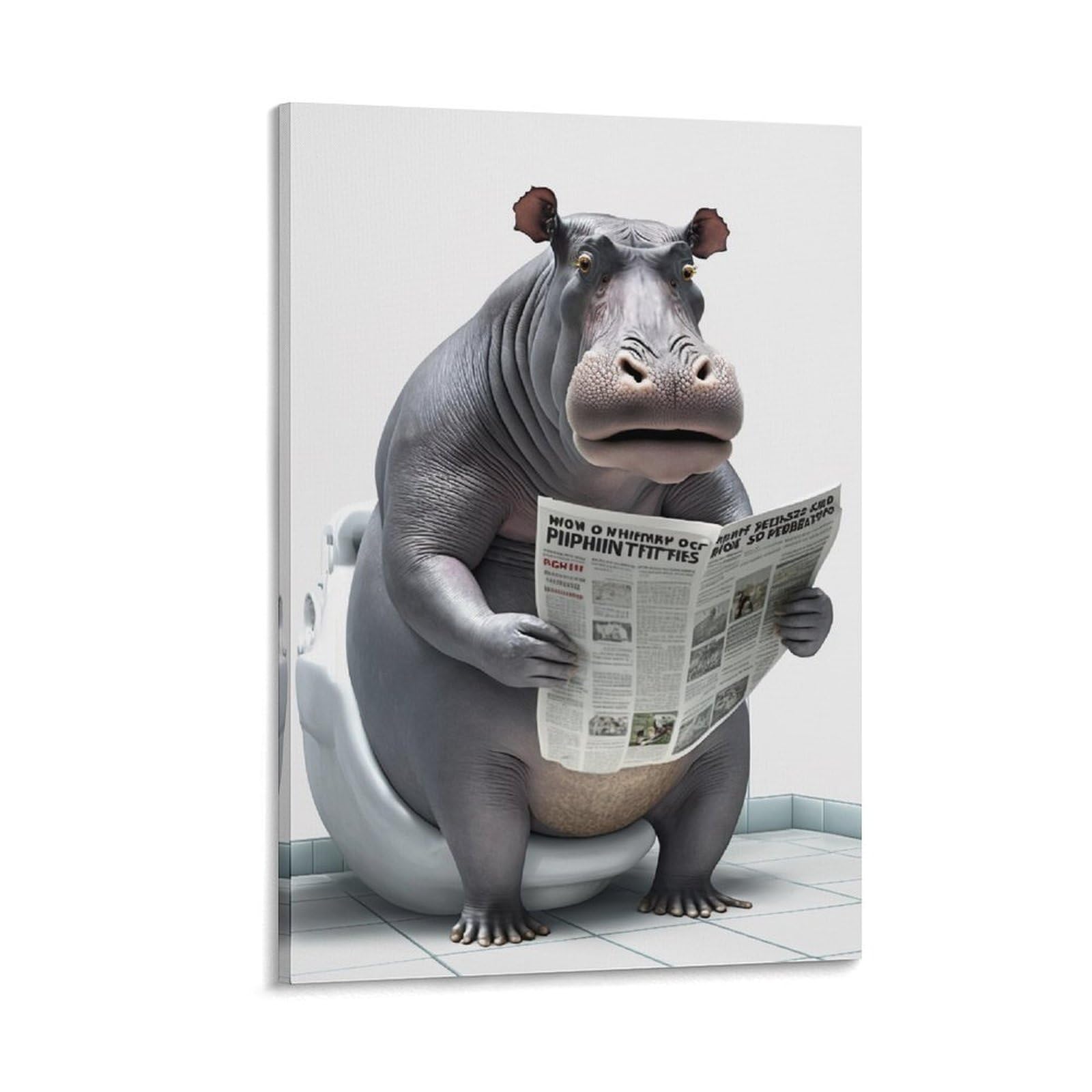 Fupmtklt Frame-Style Hippo Sitting On The Toilet Reading A Newspaper Poster Funny Bathroom Humor Wall Decor Funny Animal Poster Posters For Toilet Canvas Poster Bedroom Decor Landscape Office Room Decor Gift 08X12inch(20X