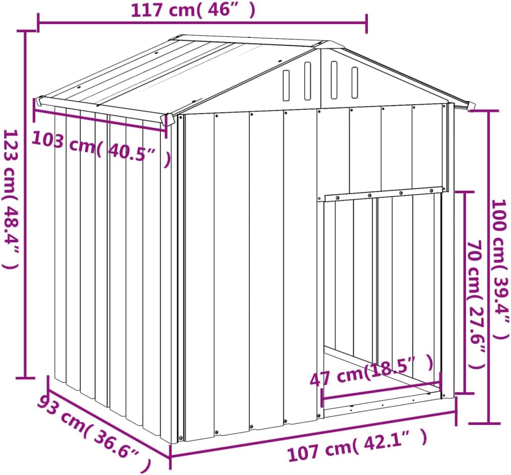 vidaXL Galvanized Steel Dog House with Roof - Anthracite Colored with Spacious Inner Dimensions, Perfect for Training, Exercising and Playing