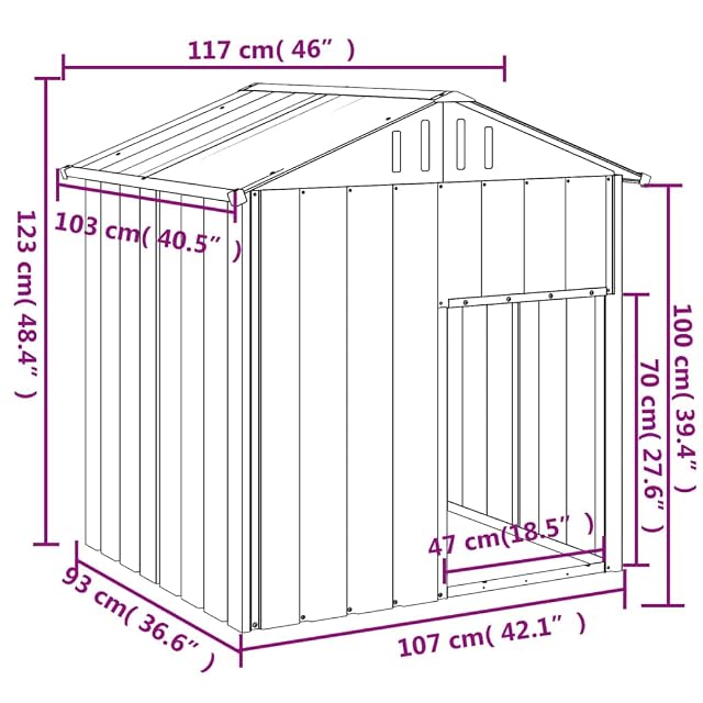 Foto 3 de 5 de vidaXL Caseta Perros con tejado Acero galvanizado Gris 117x103x123cm