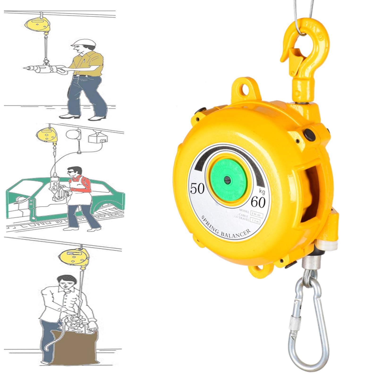 Wprcoqvxl One Color Retractable Spring Balancer Tool 1.5M Wire Rope Hook