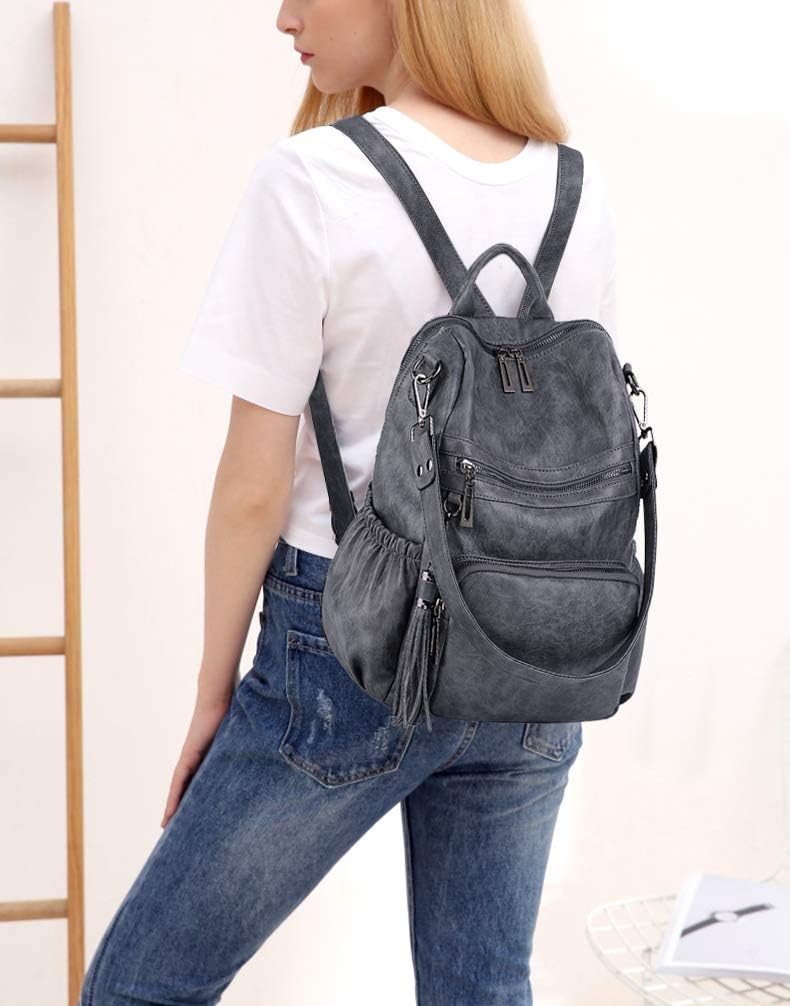 UTO Women Backpack Purse Leather Vegan Ladies Fashion Designer Rucksack Convertible Travel Shoulder Bag with Tassel - Image 2