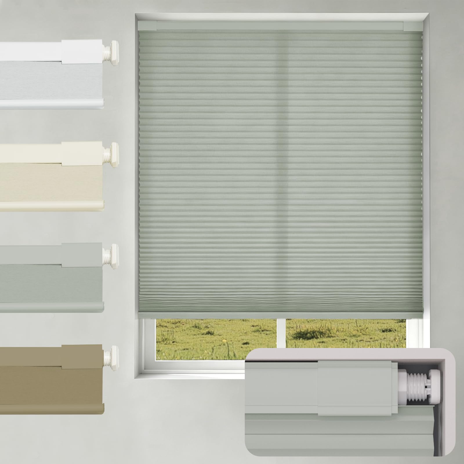 No Drill No Tools Light Filtering Cellular Shades,Cordless Blinds for Indoor Windows,Thermal Insulation Window Shades Honeycomb Blinds for Bedroom,Office,Home,Light Grey,45" w x 48" h
