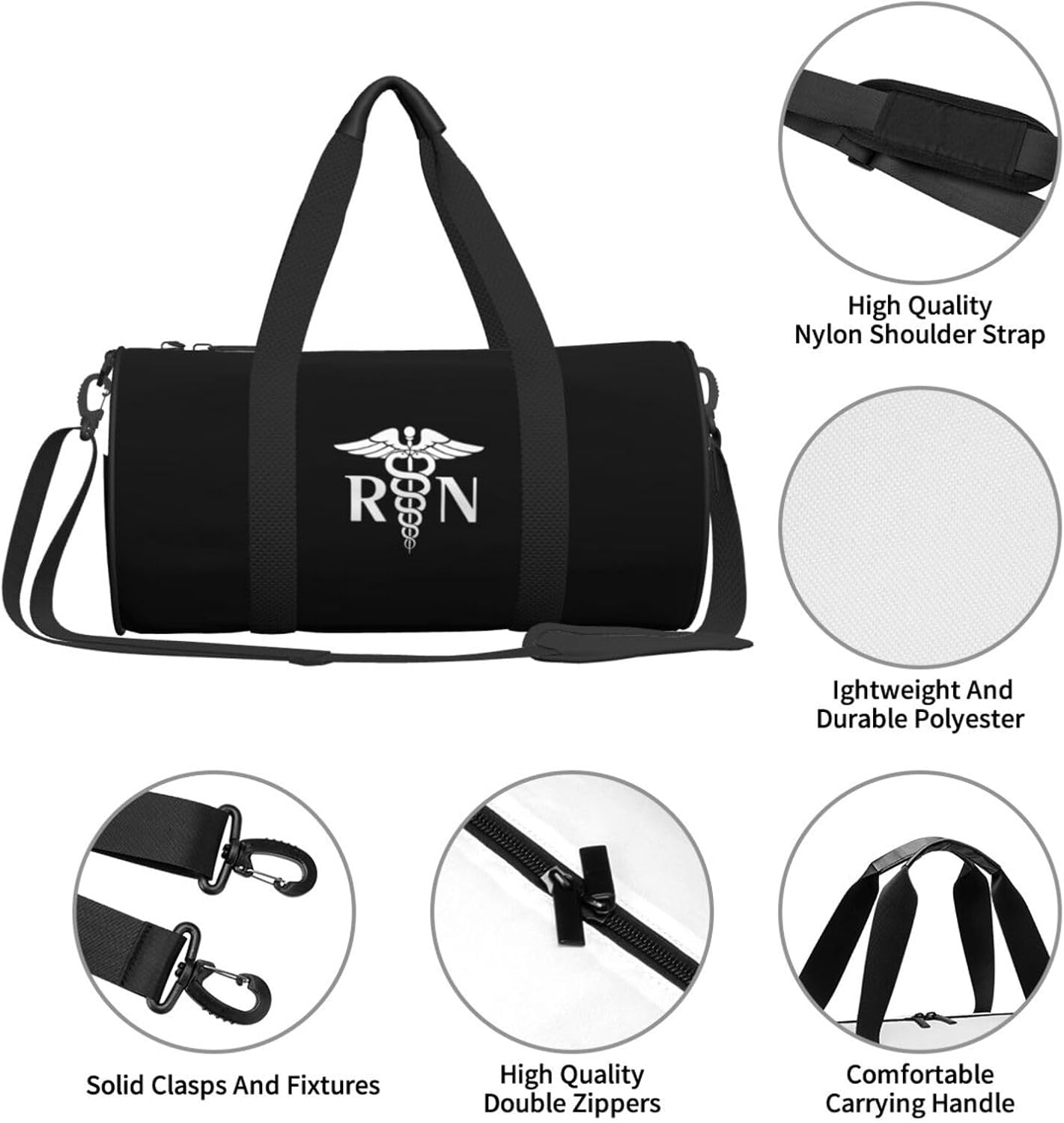 RN Registered Nurse Convertible Garment Bag with Shoulder Strap, Carry on Garment Duffel Bag for Men Women - Rolling Foldable for Travel Luggage Bags (Black)