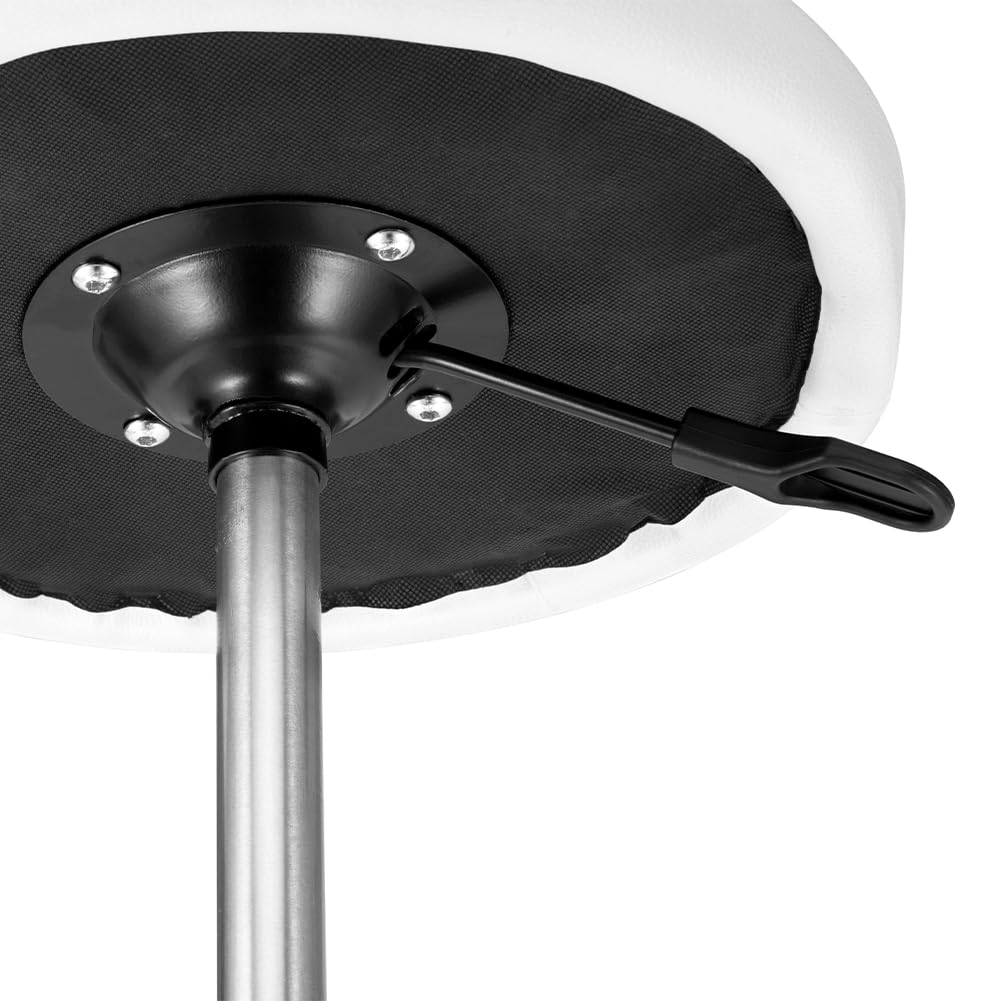 BAKAJI Taburete con Ruedas, Asiento Acolchado y Respaldo bajo de Piel sintética, Base con reposapiés de Acero Giratorio 360°, Altura Ajustable, Ideal para Esteticista, Cocina, restaurantes, (Blanco)