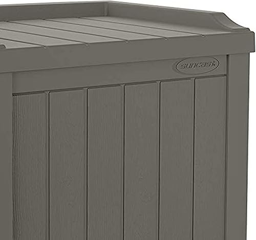 Miniatura 7 de Suncast Caja de almacenamiento pequeña de 22 galones para patio trasero o exterior, con atractivo asiento de banco y tapa reforzada, color piedra
