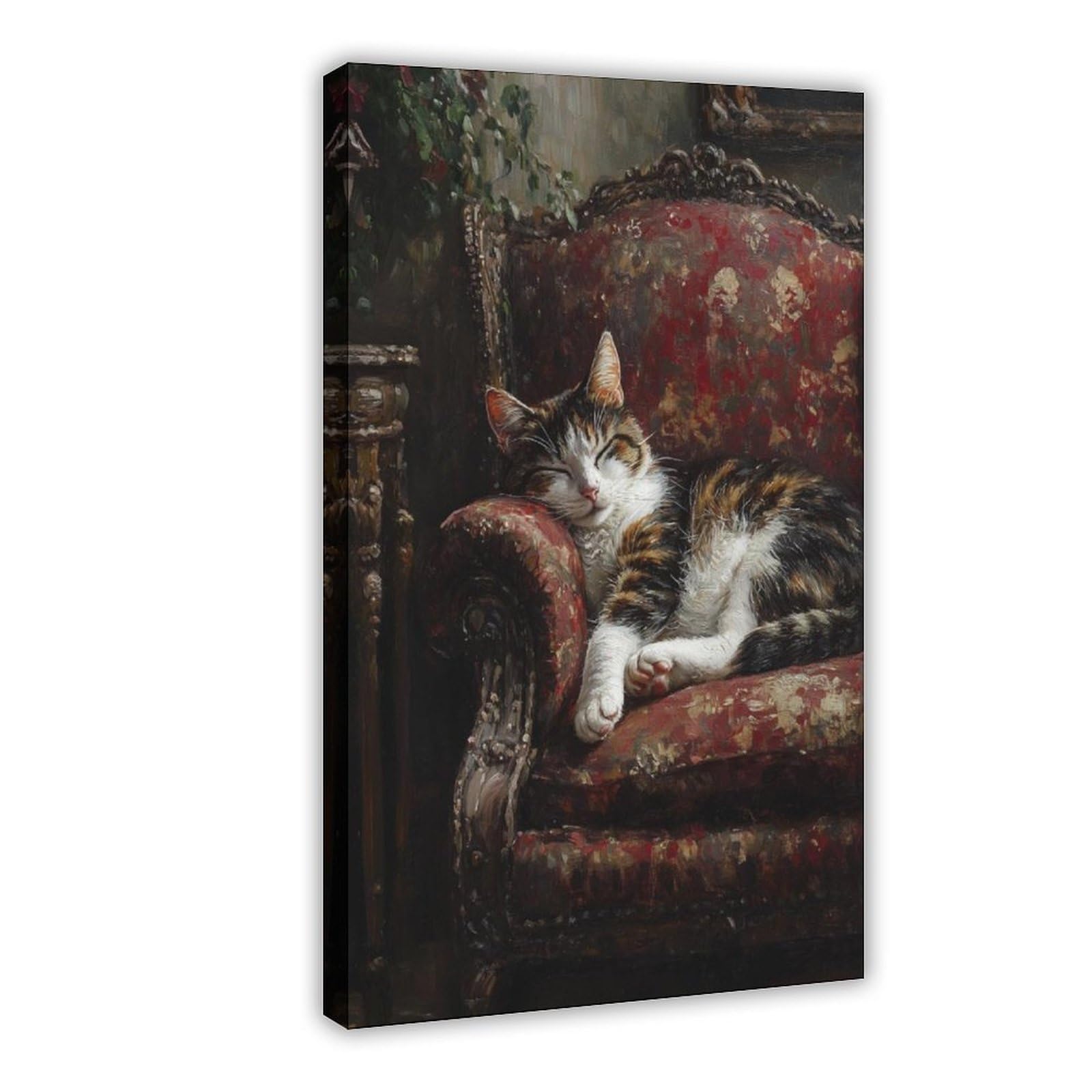 Bareronor Frame Calico Cat On The Chair Canvas Poster Bedroom Decor Landscape Office Room Decor Gift 20" L X 30" W