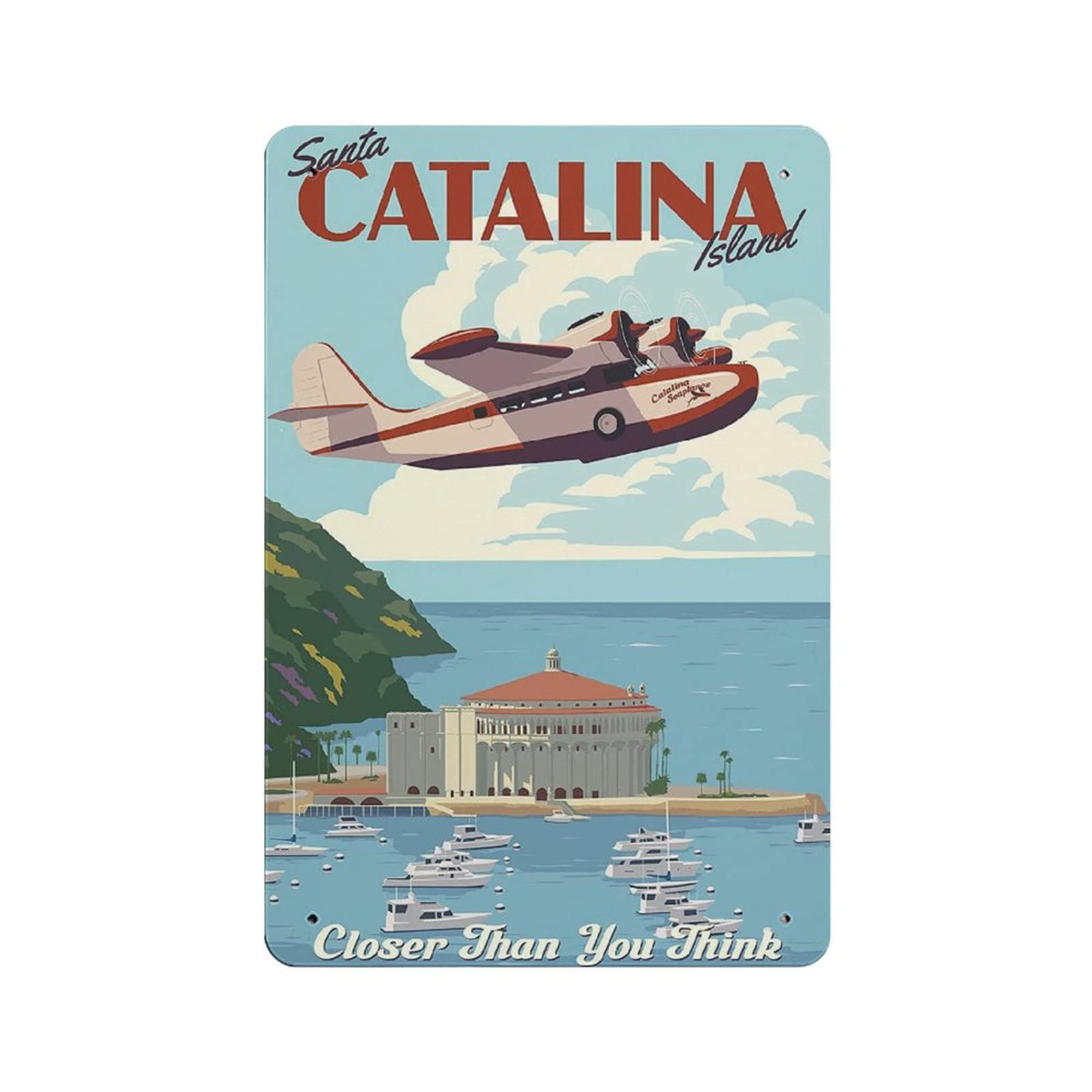 Lsjuee Travel Metal Sign Santa Catalina Island Metal Poster City Trip Landscape Vintage Decoration For Home Office Garden Man Cave Club Cafe Bar Decor Sign