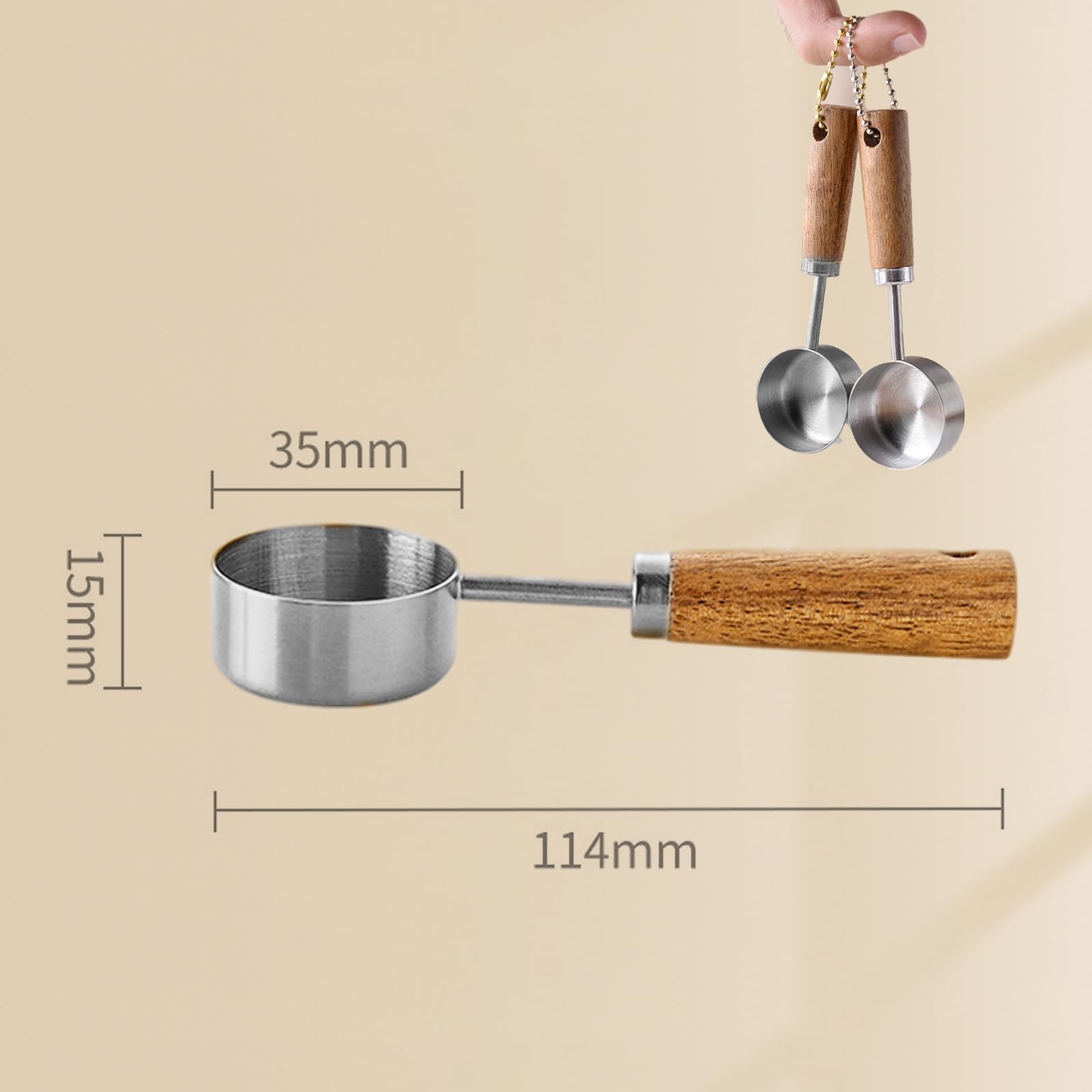 YAFIYGI Coffee Scoop for Ground Coffee 1 Tablespoon 1/2Oz 15ML Espresso Measuring Scooper Vintage Metal Coffeespoon with Wooden Handle Stainless Steel Utensils for Tea Powder Beans Kit