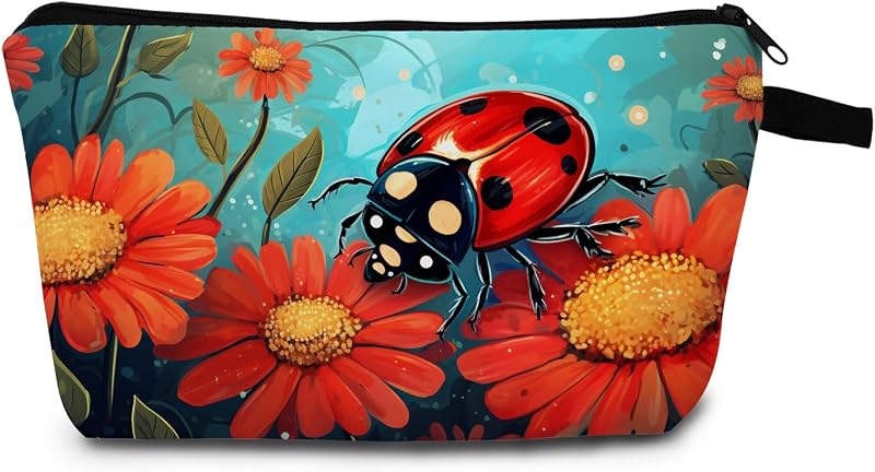 Necessaire de maquiagem MoCaliduccious com estampa Flower Ladybug, fechamento com zíper, Ladybird 01
