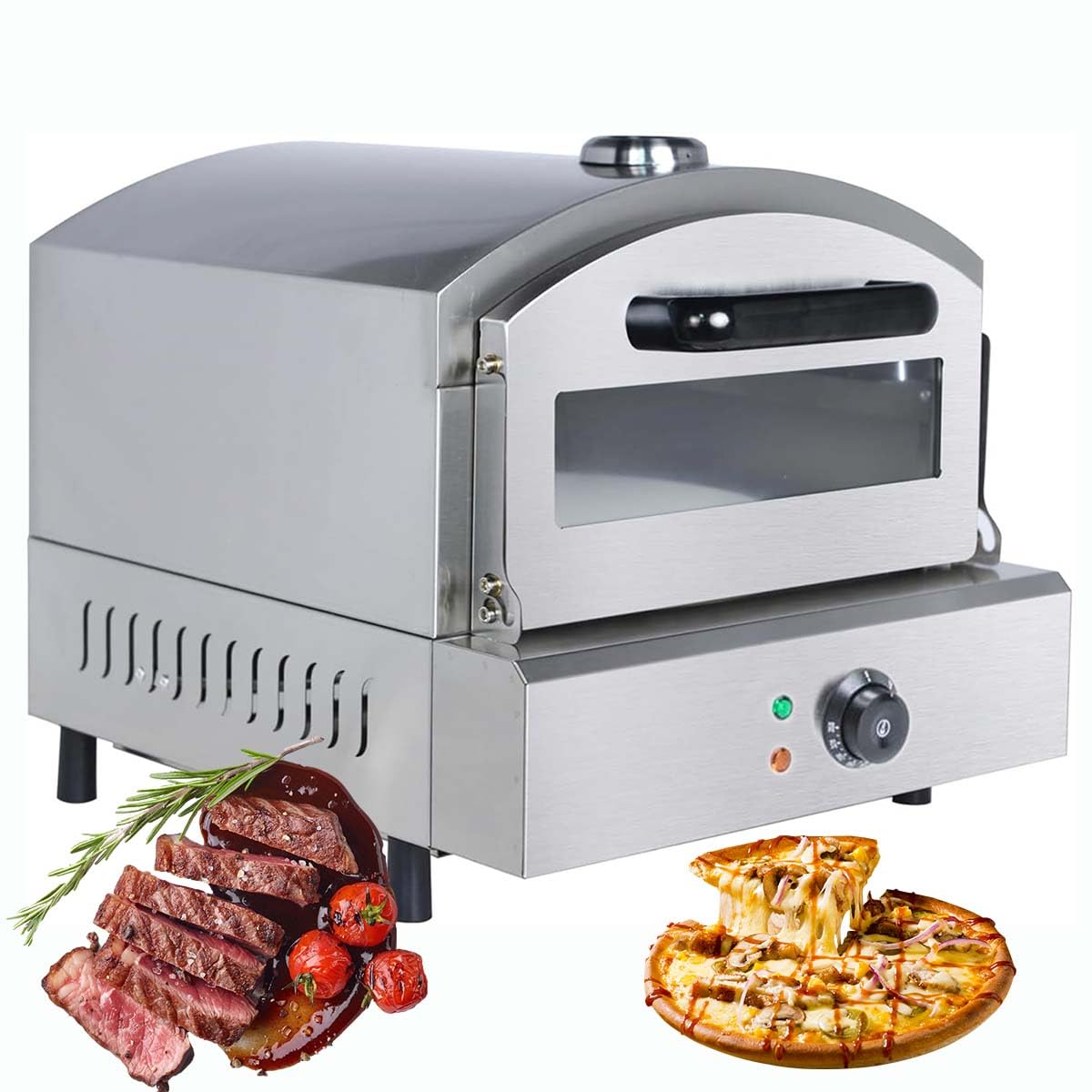 Komercyjny elektryczny piekarnik do pizzy, dwuwarstwowy toster ze stali nierdzewnej, regulacja temperatury 50–350 ℃, idealny do restauracji, domu i imprezy, wielofunkcyjny piekarnik nablatowy