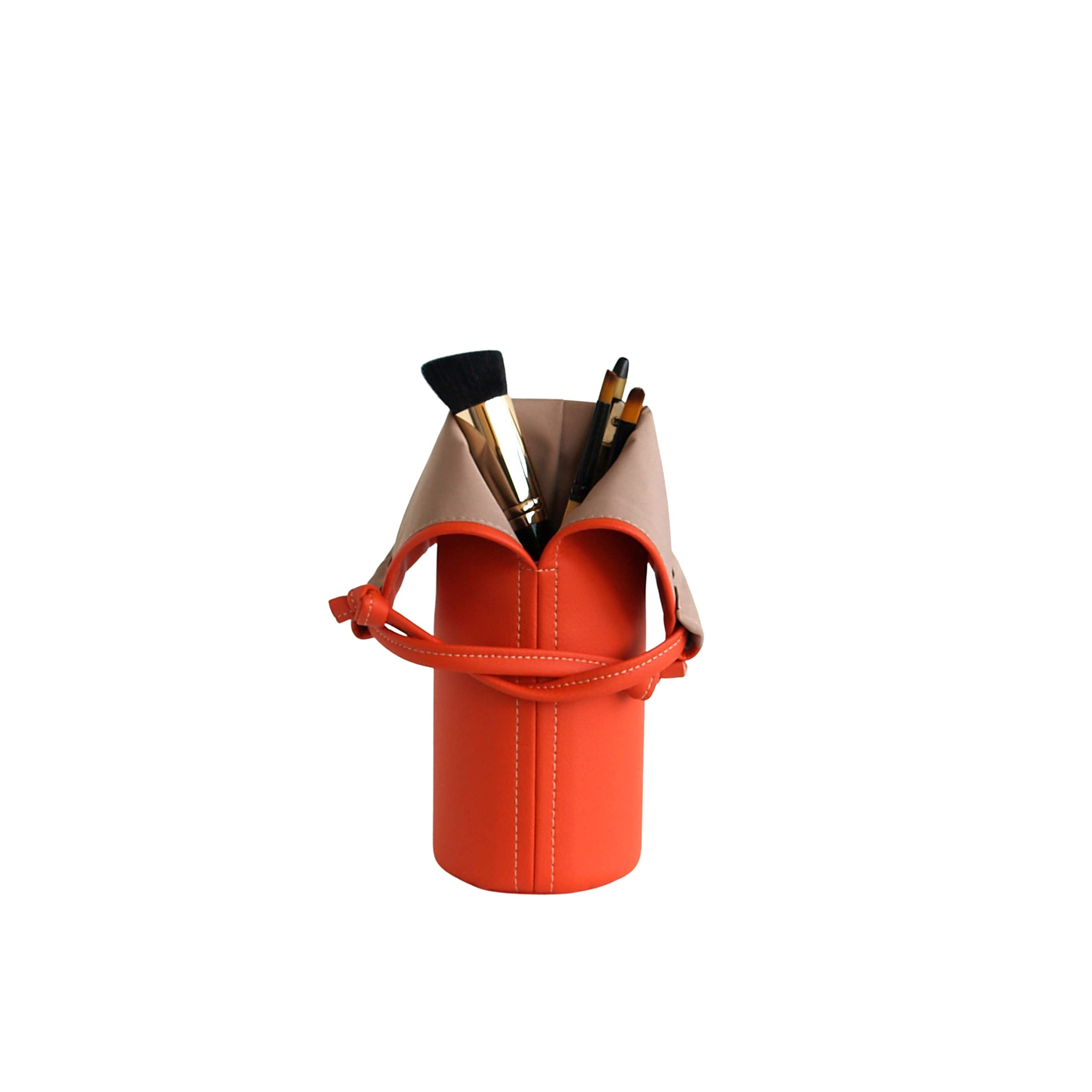 Orange Makeup Brush Cup Handmade Vegan Leather Makeup Bag Vegan Cosmetic Bag Makeup Brush Organize Travel Makeup Brush Holder Makeup Brush bag