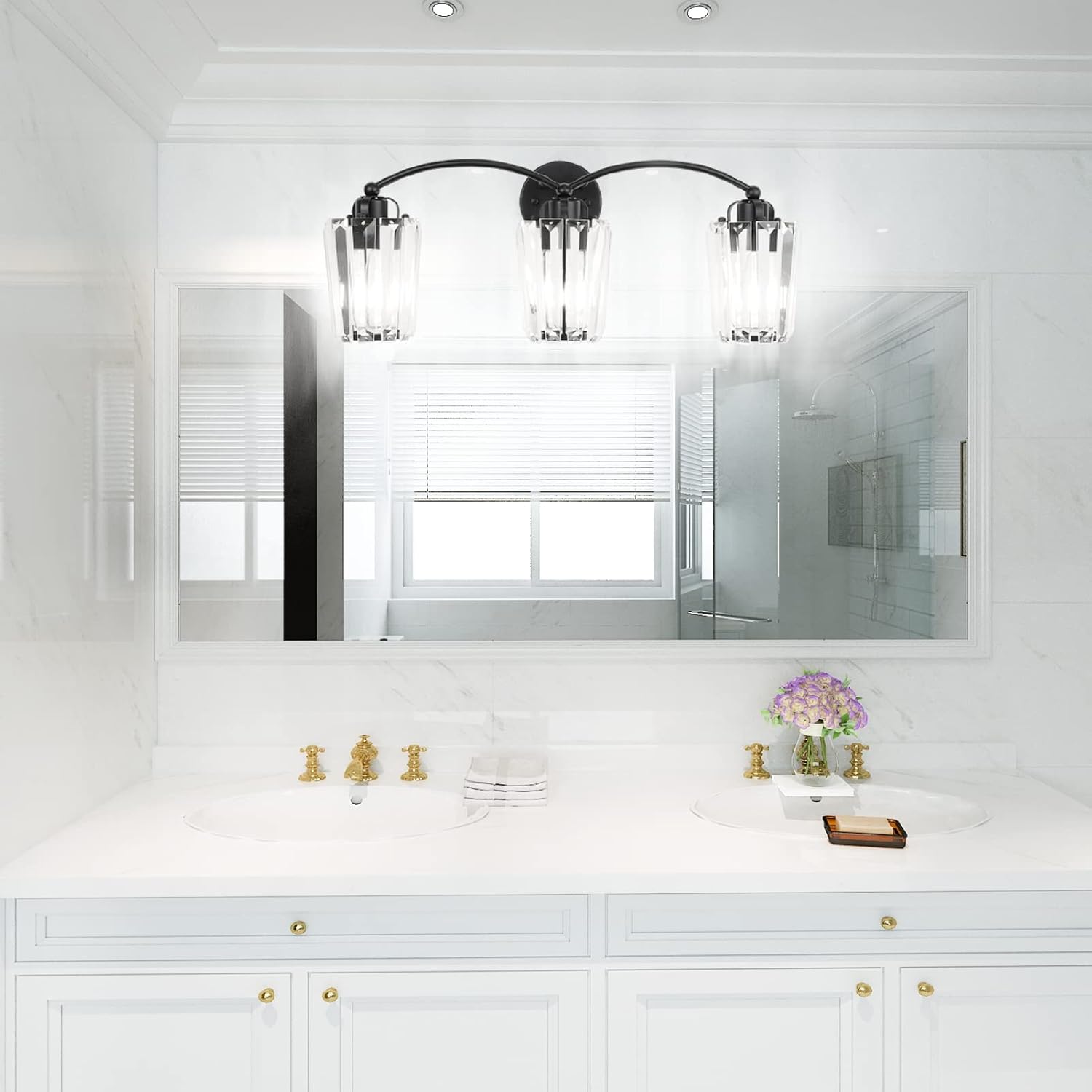 Aipsun Crystal Vanity Light Fixtures Modern Crystal Bathroom Light Fixtures Black Vanity Lights for Bathroom E26 Base (Exclude Bulb)