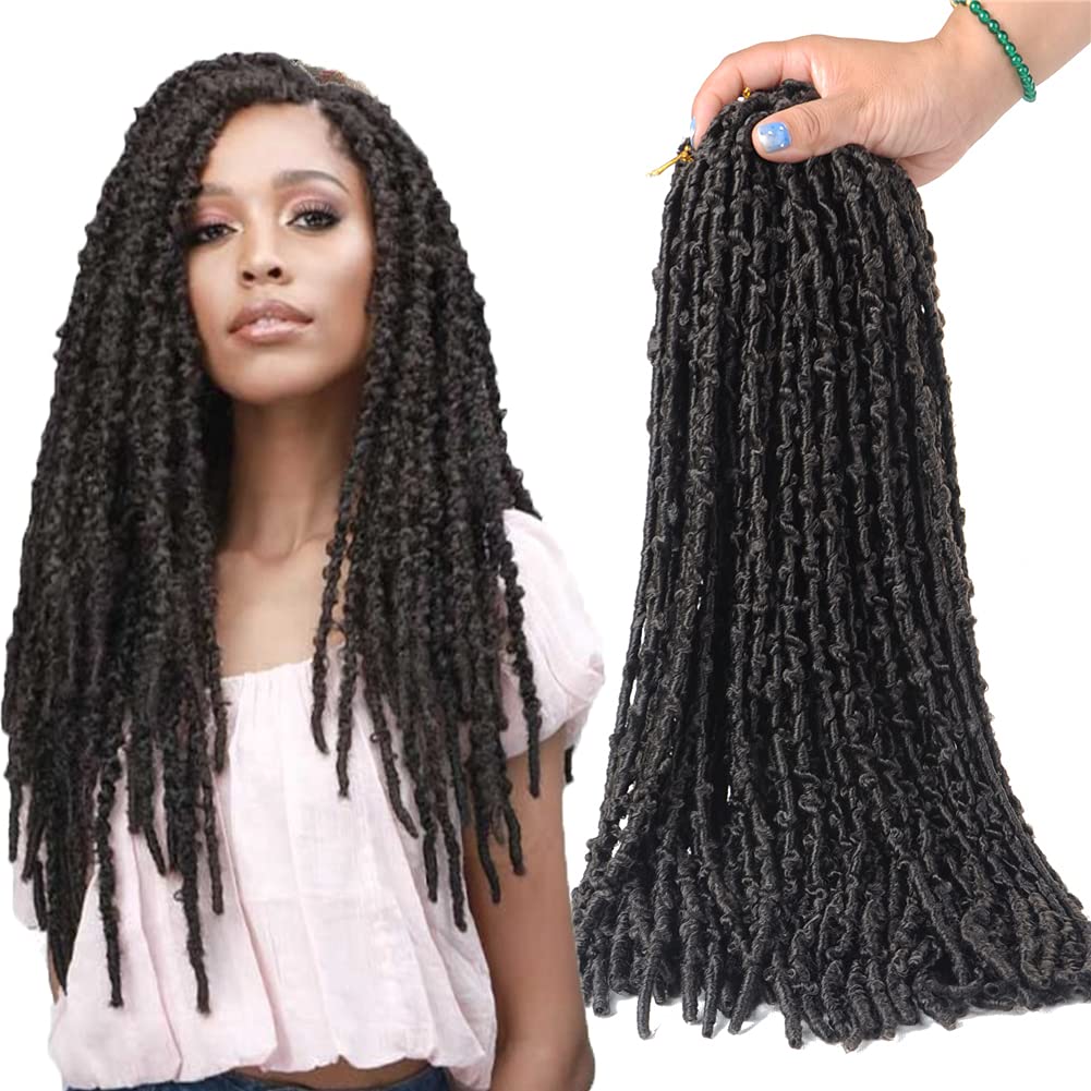 Mayloss Elastic Butterfly Locs 5Packs 17Inch New Products Elastic Butterfly Locs Braiding Pre looped Distressed locs Crochet Braids Synthetic Braid Hair Extensions For Woman (5PACK, 1B#)